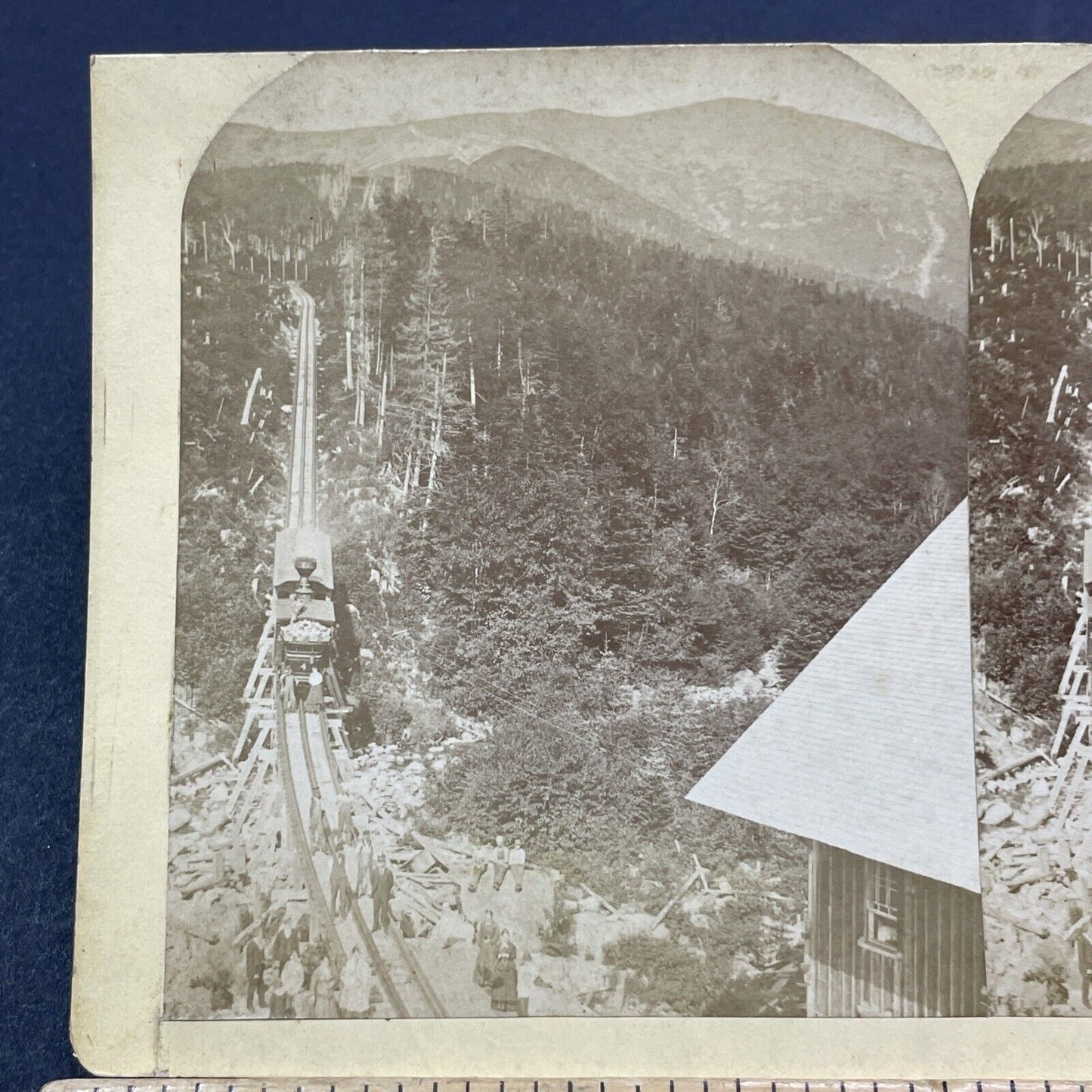 Antique 1870s Mt Washington Railway Train Station Stereoview Photo Card V1989