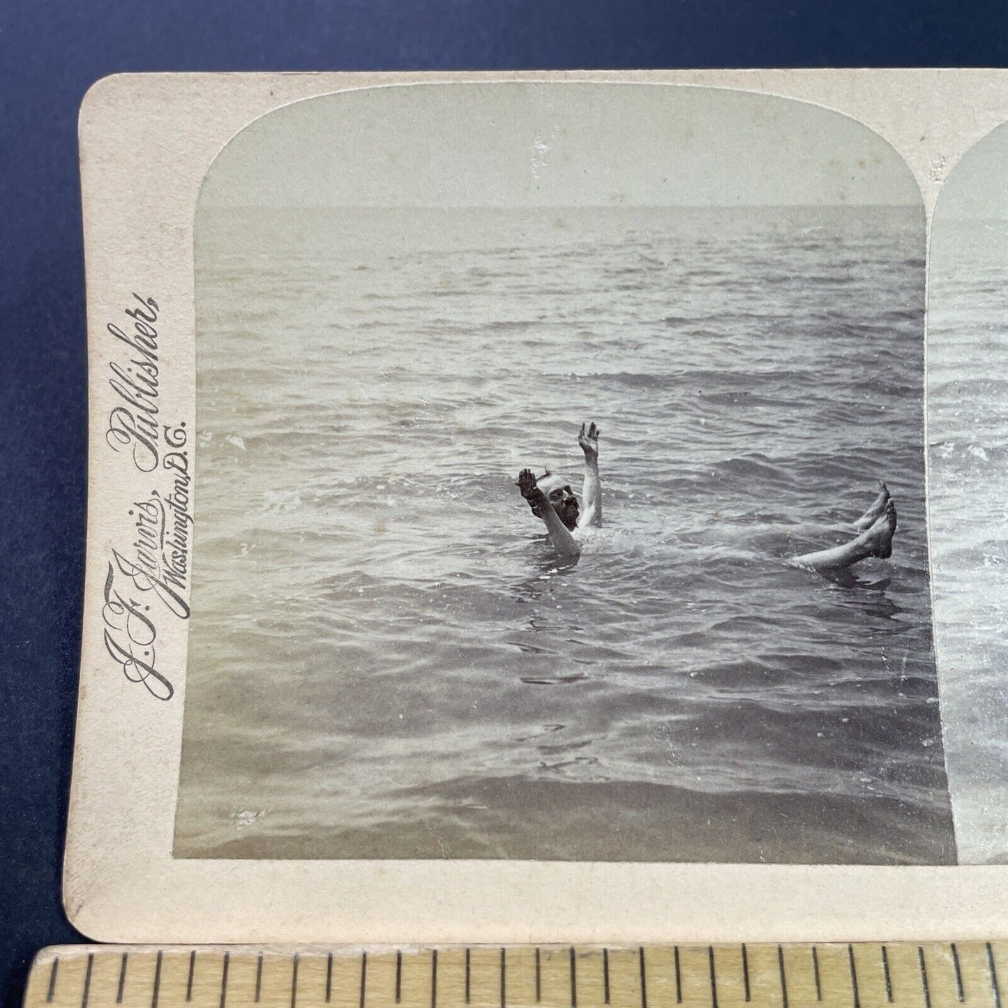 Antique 1890s Skinny Dipping In The Dead Sea Stereoview Photo Card P3841