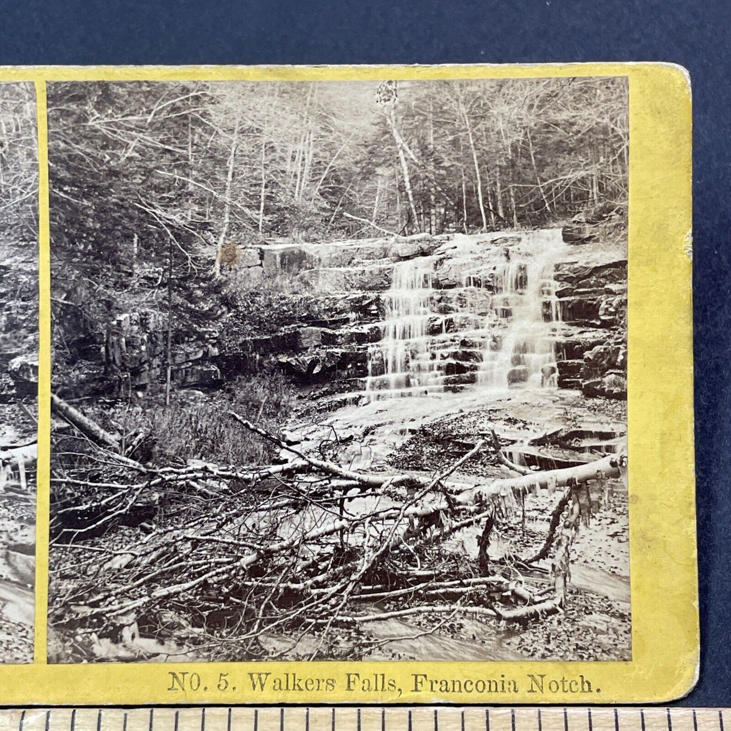 Antique 1870s Walkers Falls Franconia Notch NH Stereoview Photo Card V1947