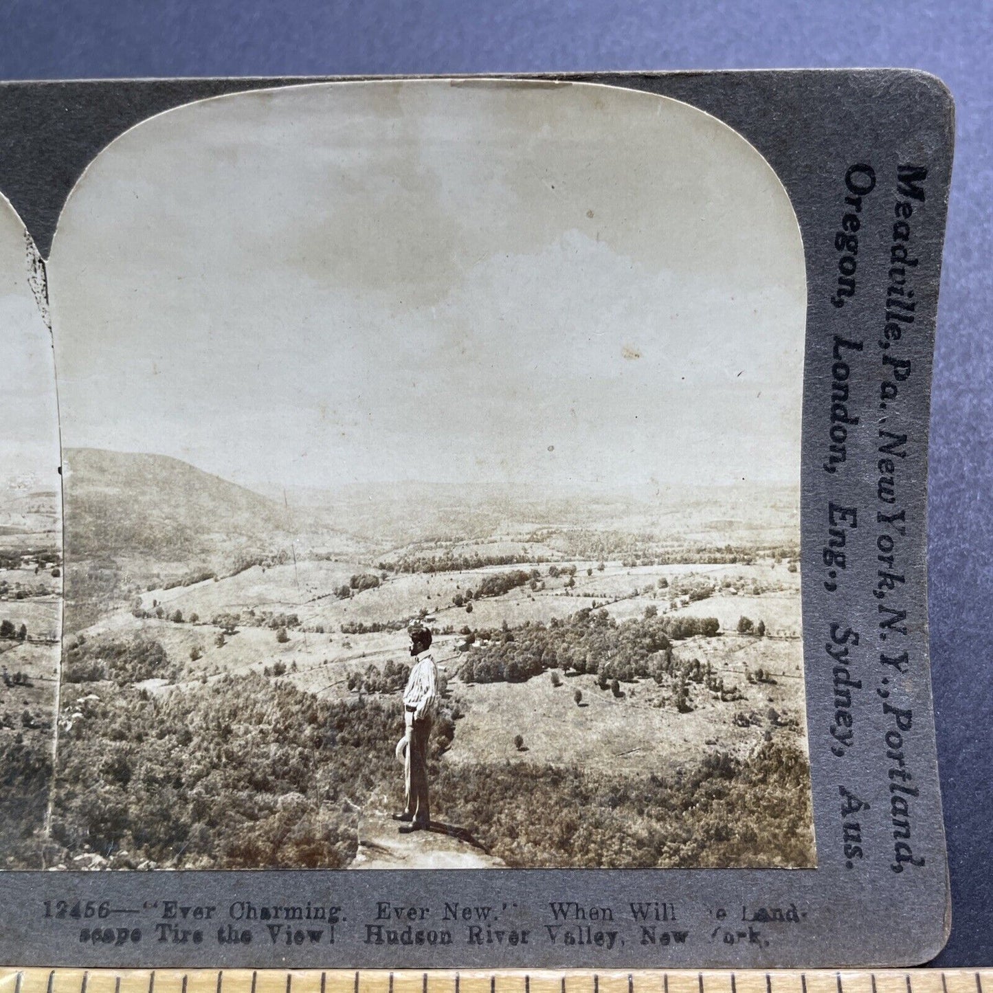 Antique 1909 Daredevil On Cliff Edge Hudson Valley NY Stereoview Photo Card 2892