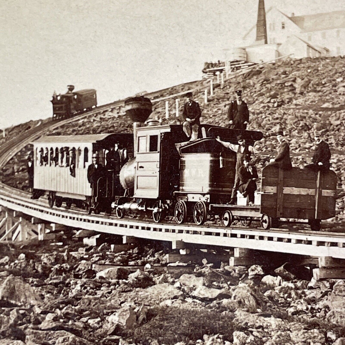 Mount Washington Railroad at Summit Stereoview New Hampshire c1870s Y1467