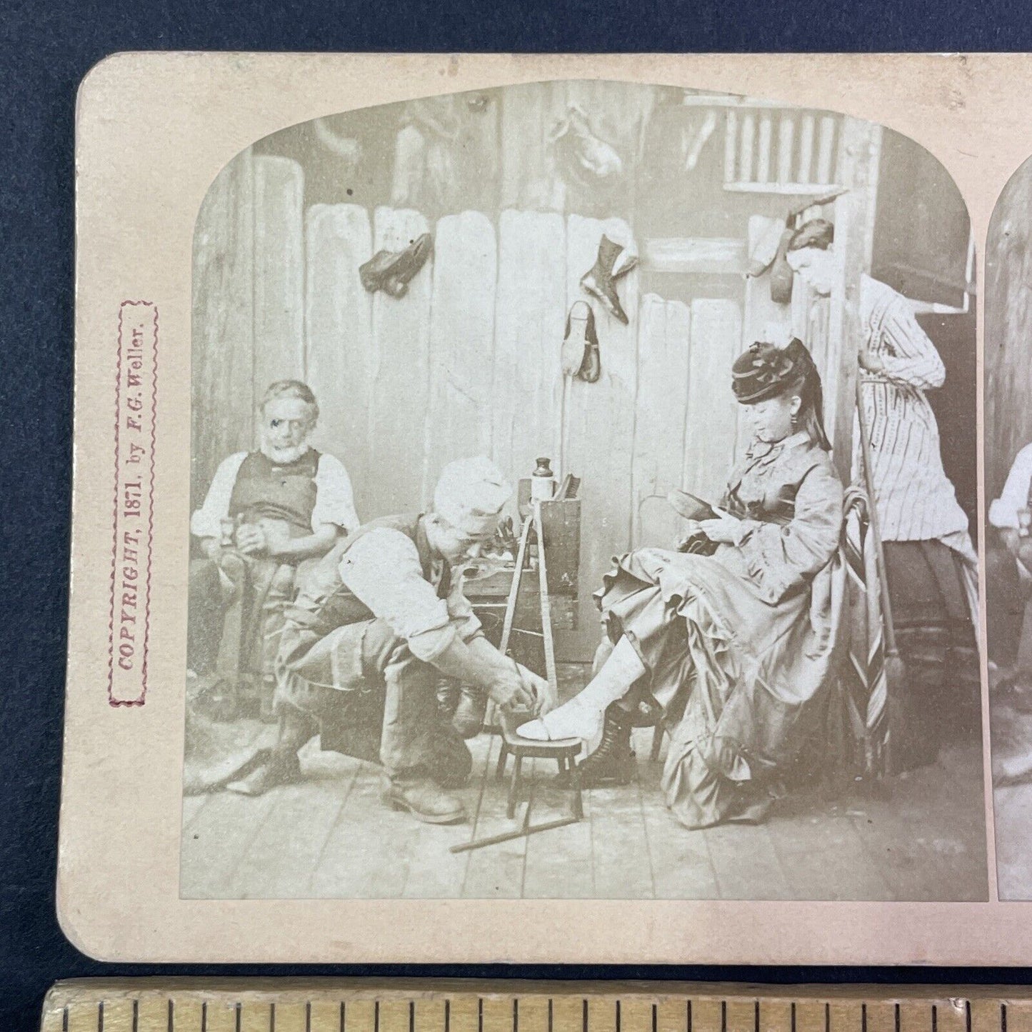 Woman Jealous of Rich Lady at Shoe Store Stereoview F.G. Weller c1871 Y1311