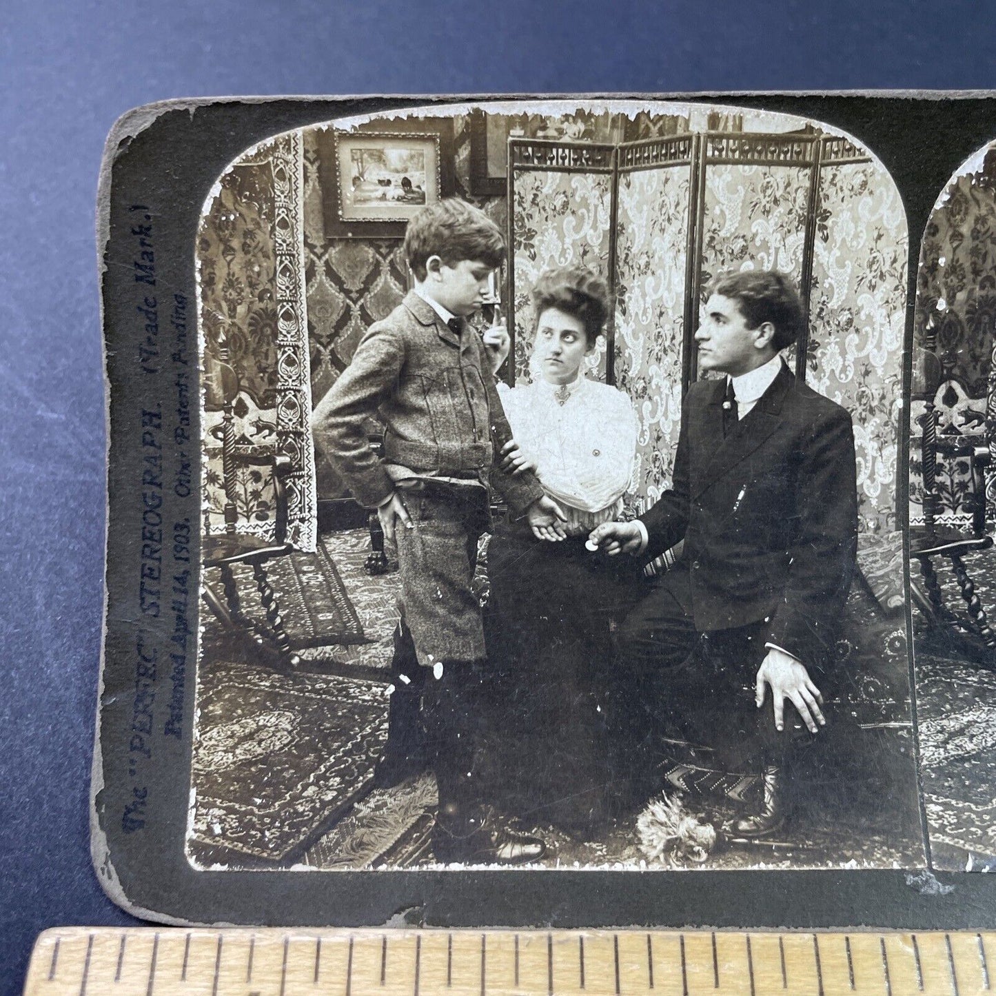 Antique 1903 Boy Scolded For Spying On Young Couple Stereoview Photo Card P2901