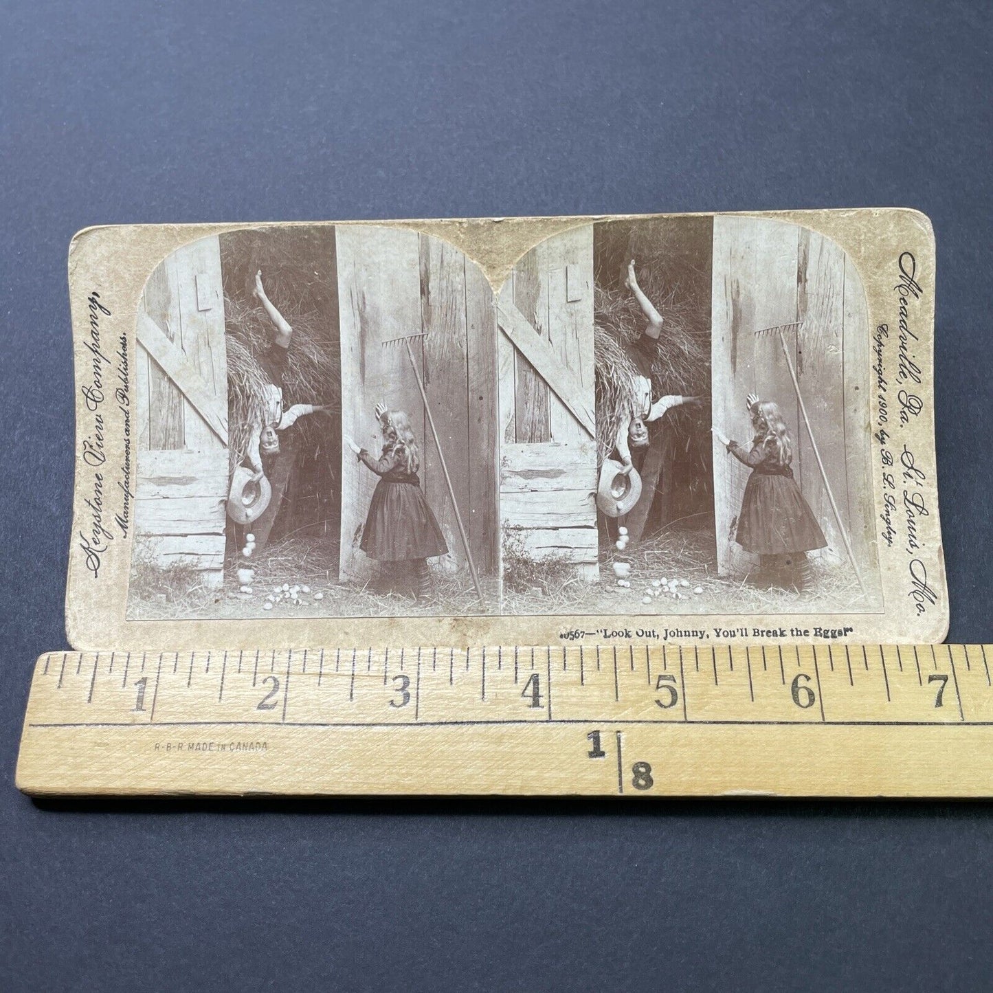 Antique 1900 Boy Falls From Hay Loft In Barn Stereoview Photo Card P2717