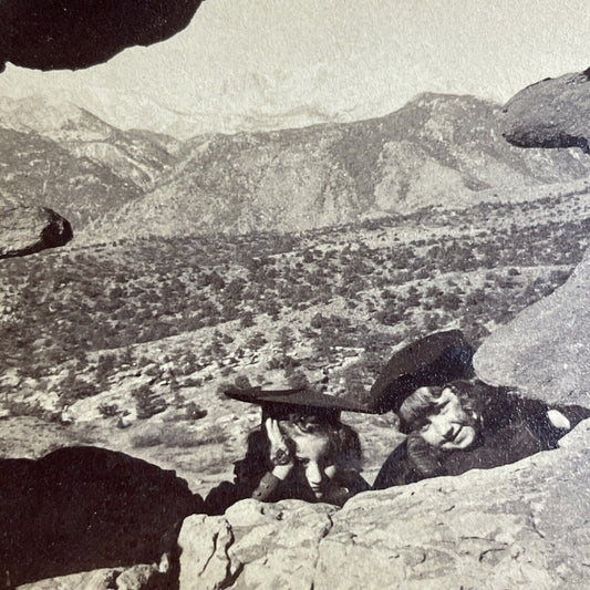 Antique 1898 Children At Pikes Peak Colorado Stereoview Photo Card P4346