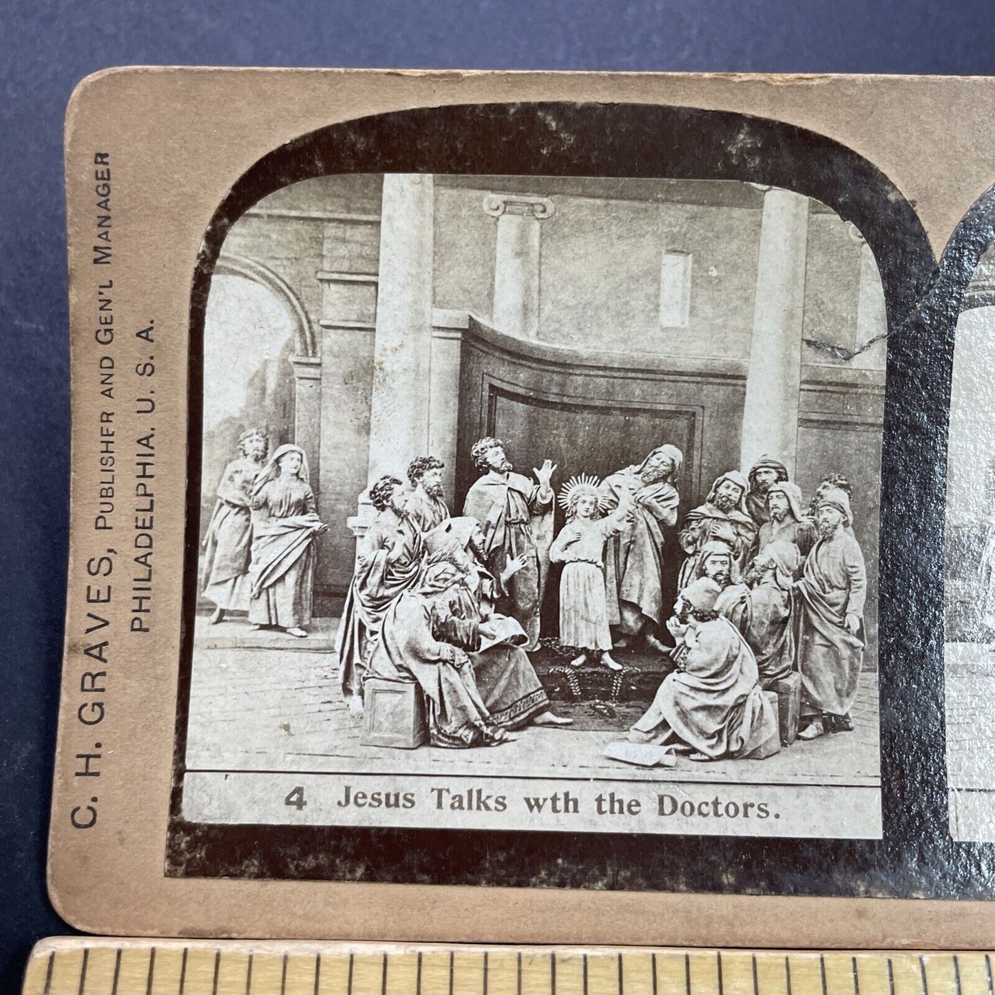 Antique 1880s Jesus Talking With The Doctors Stereoview Photo Card P3506