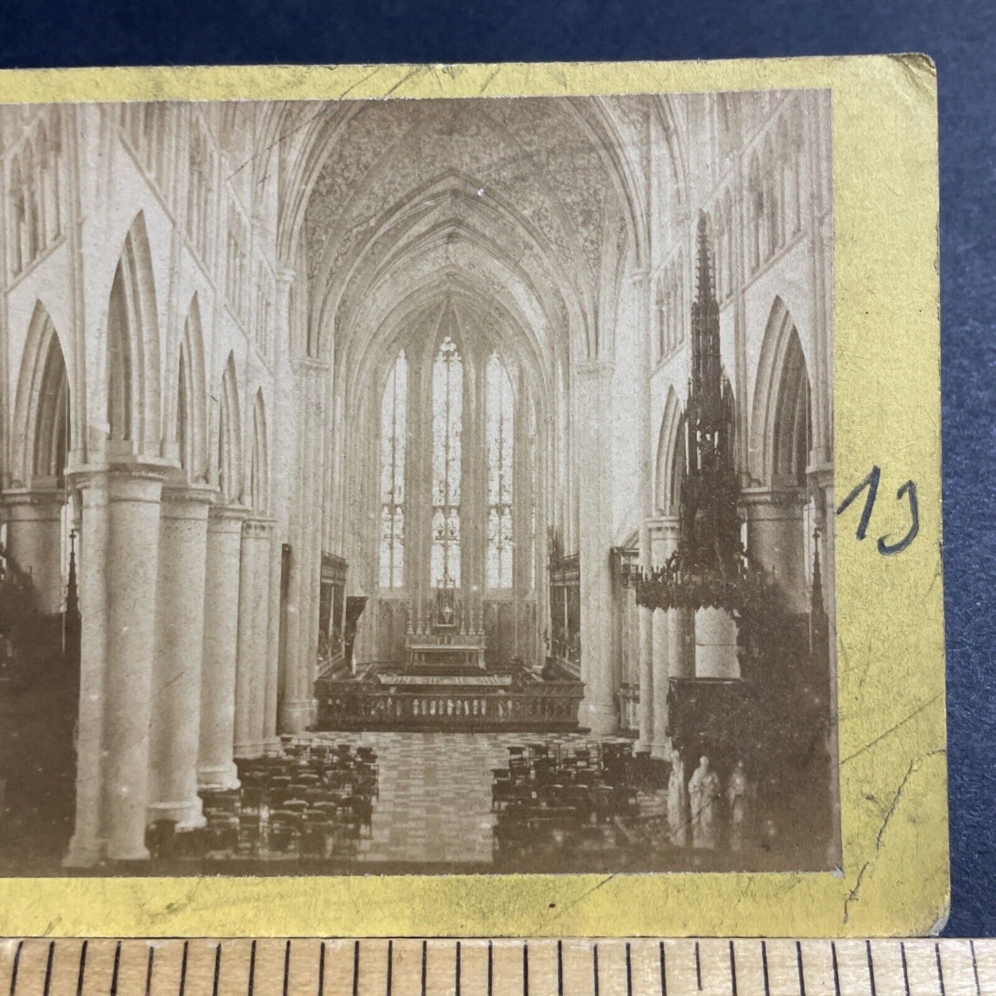 Antique 1870s Inside St. Paul's Church Liege Belgium Stereoview Photo Card P5186