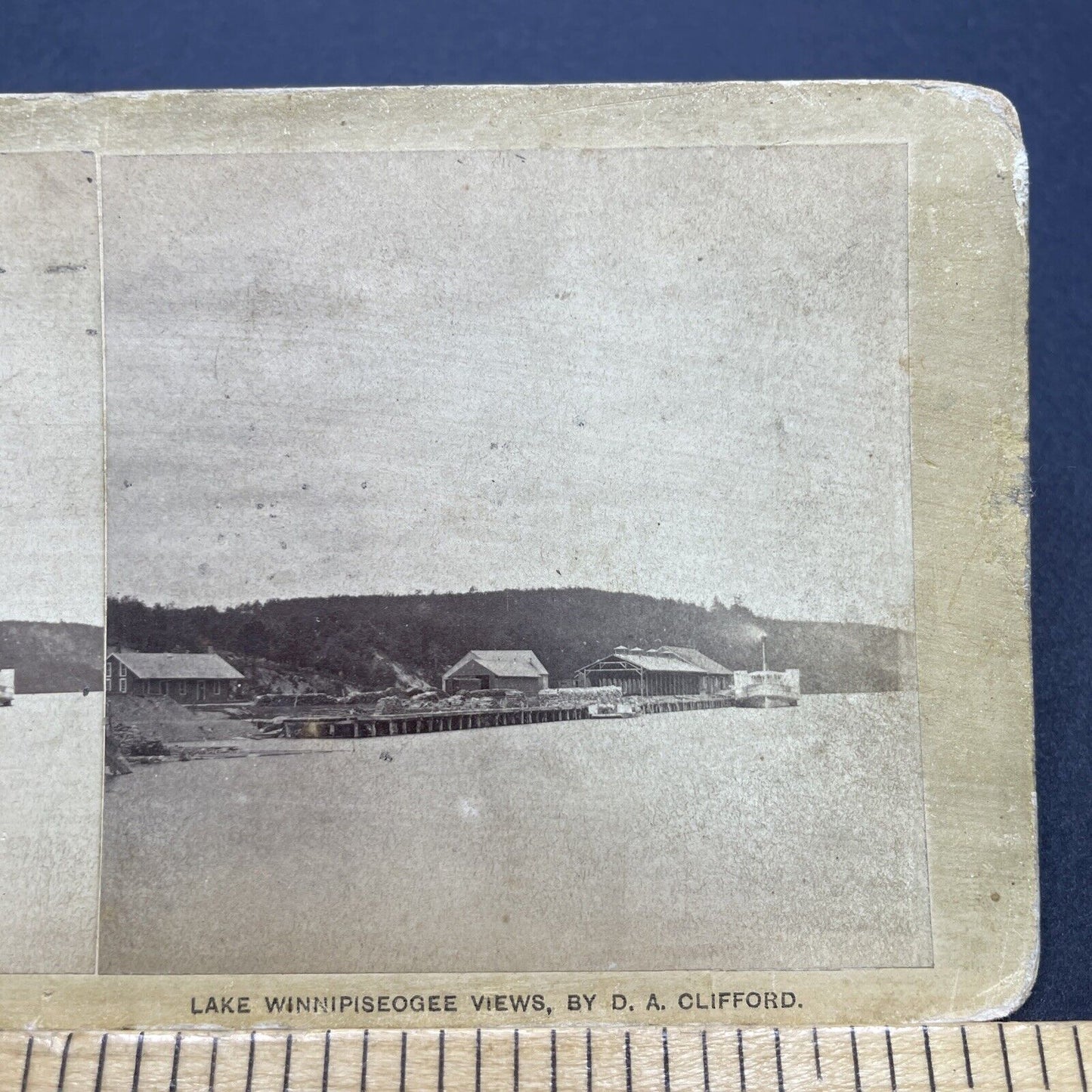 Antique 1870s Alton Bay New Hampshire Steamers Stereoview Photo Card V1707