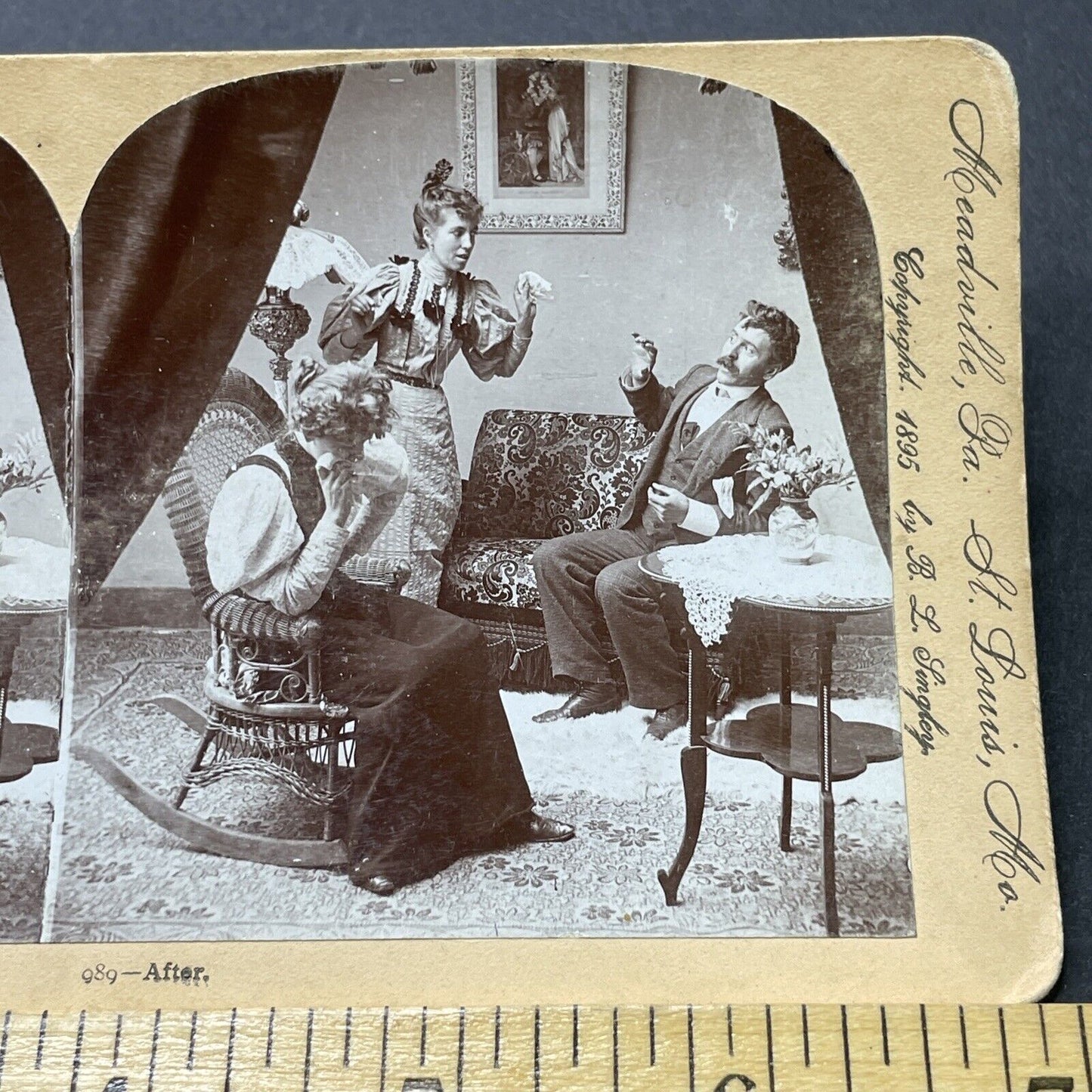 Antique 1895 Woman Attacks Man For Having A Mistress Stereoview Photo Card P2724