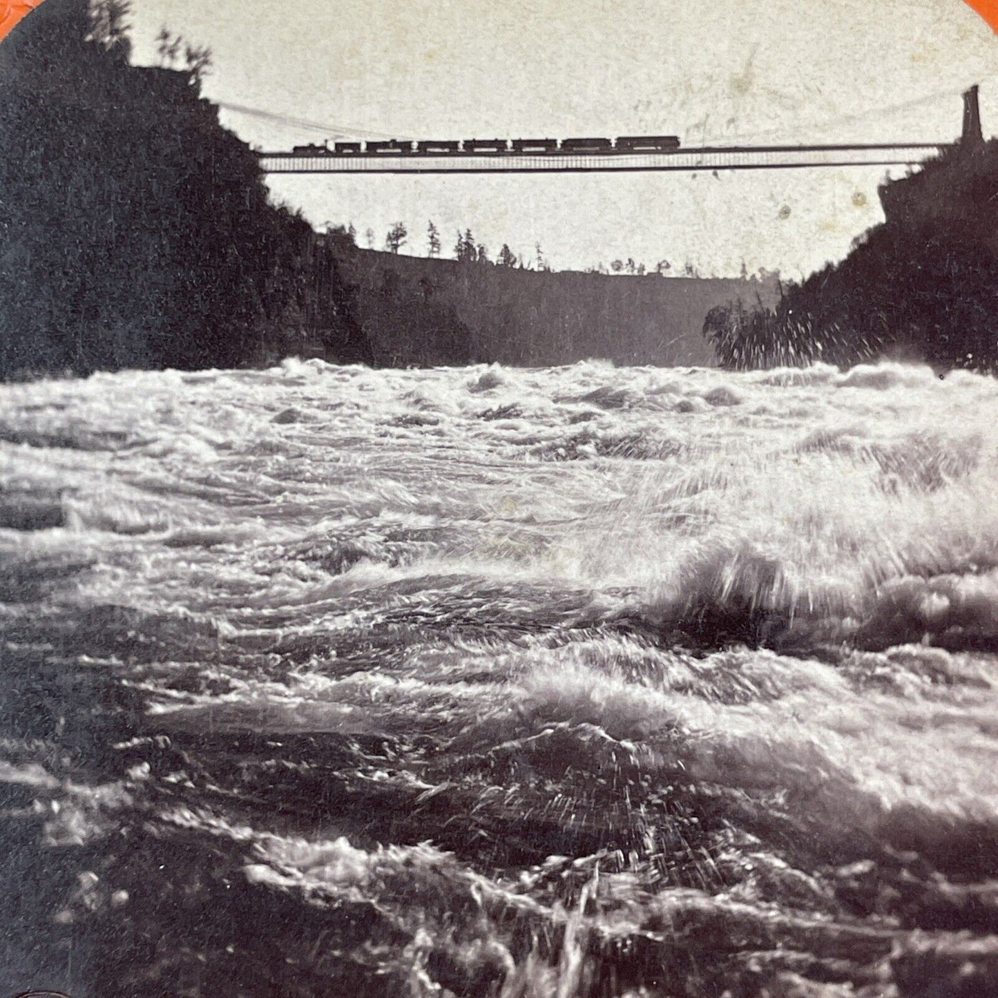 Train Passes over the Whirlpool Rapids Stereoview Charles Bierstadt c1870s Y2214