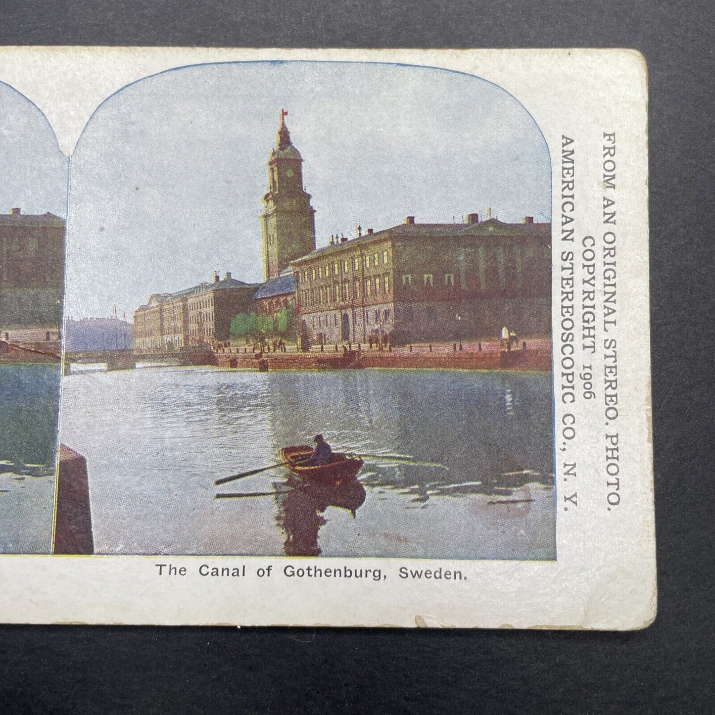 Antique 1906 Canal At Gothenburg Sweden Stereoview Photo Card P1147