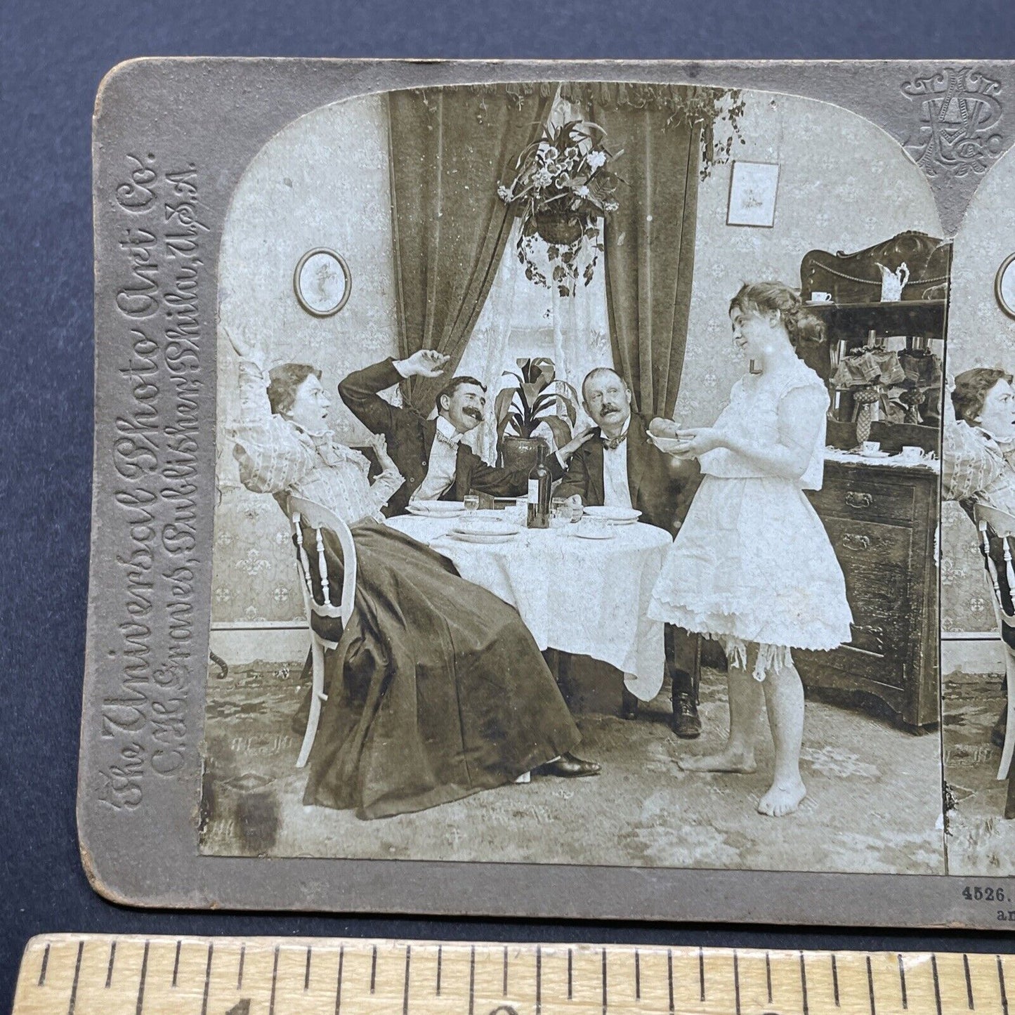 Antique 1897 Woman Serves Potatoes In Her Underwear Stereoview Photo Card P2564