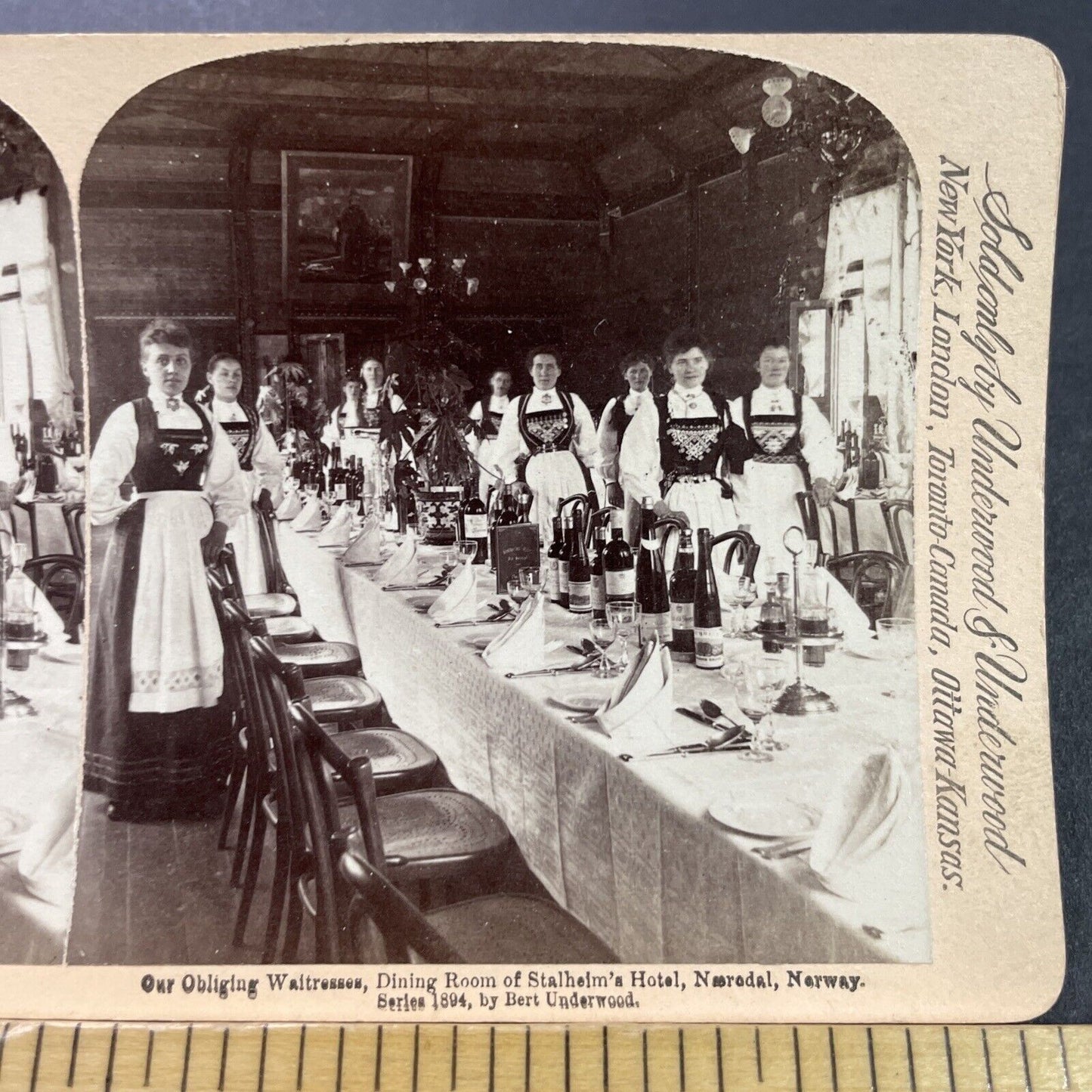 Antique 1894 Women In The Stalheim Hotel Switzerland Stereoview Photo Card P3944