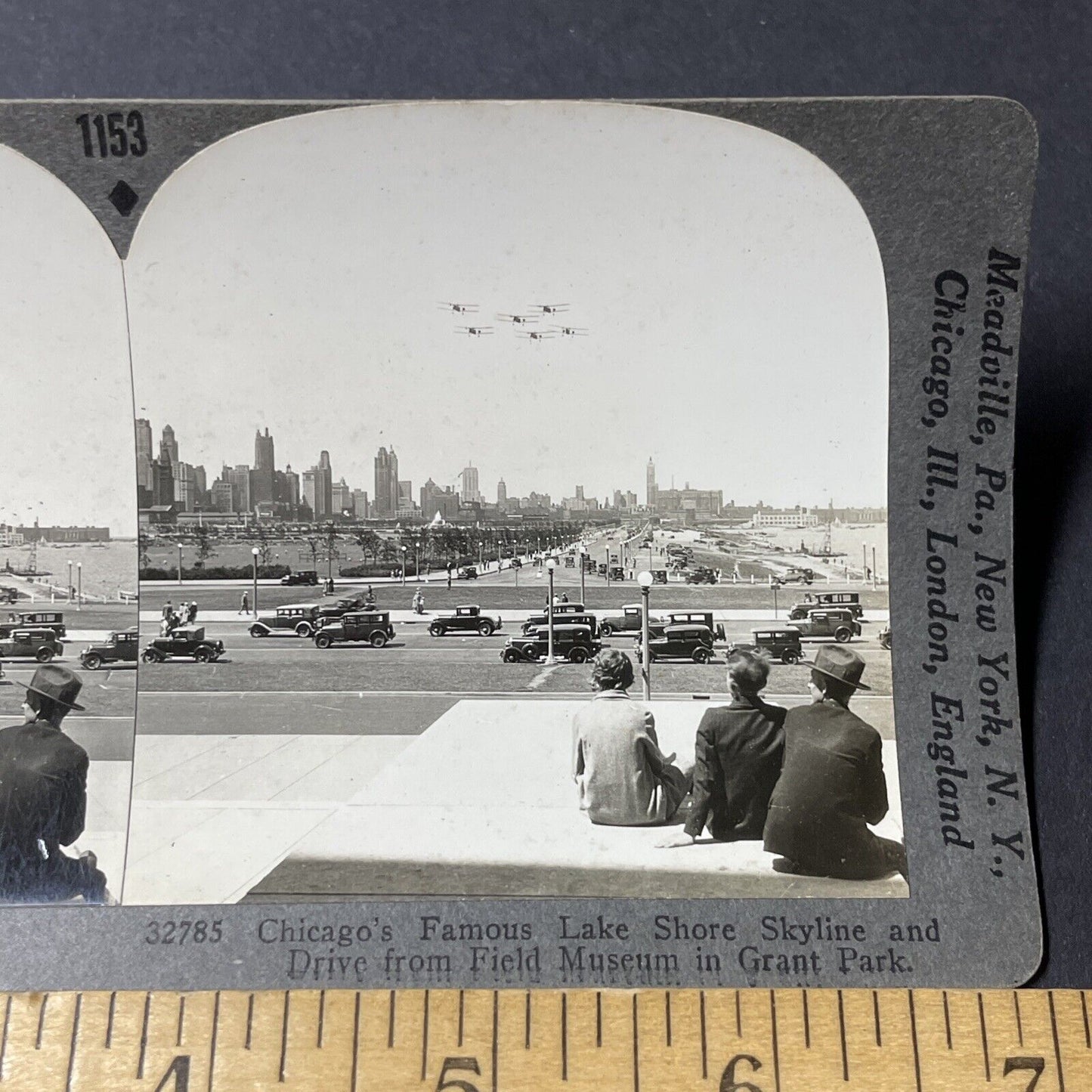 Antique 1930s Downtown Chicago Streets With Cars Stereoview Photo Card V2599