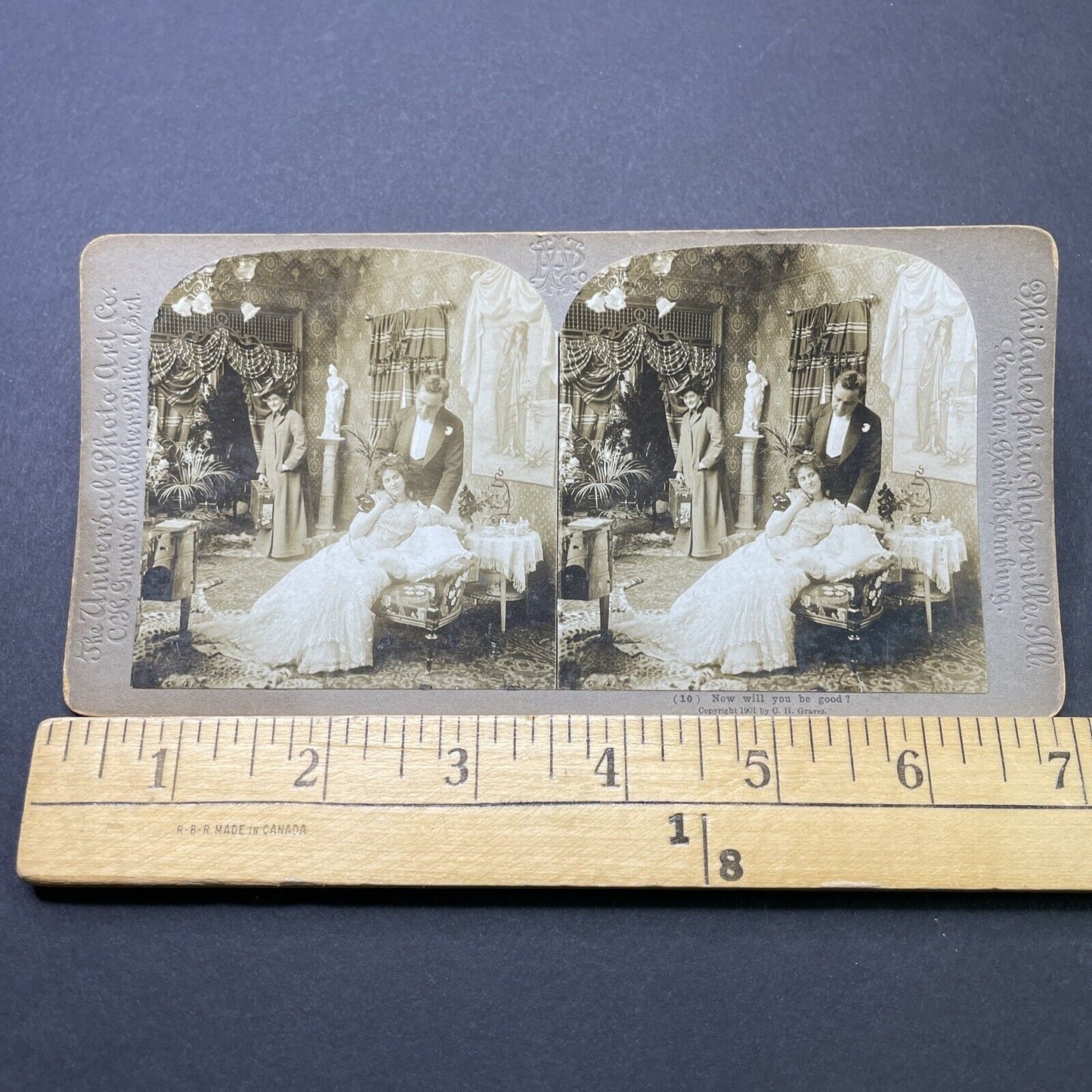 Antique 1901 Bride And Groom Alone After Wedding Stereoview Photo Card P2572