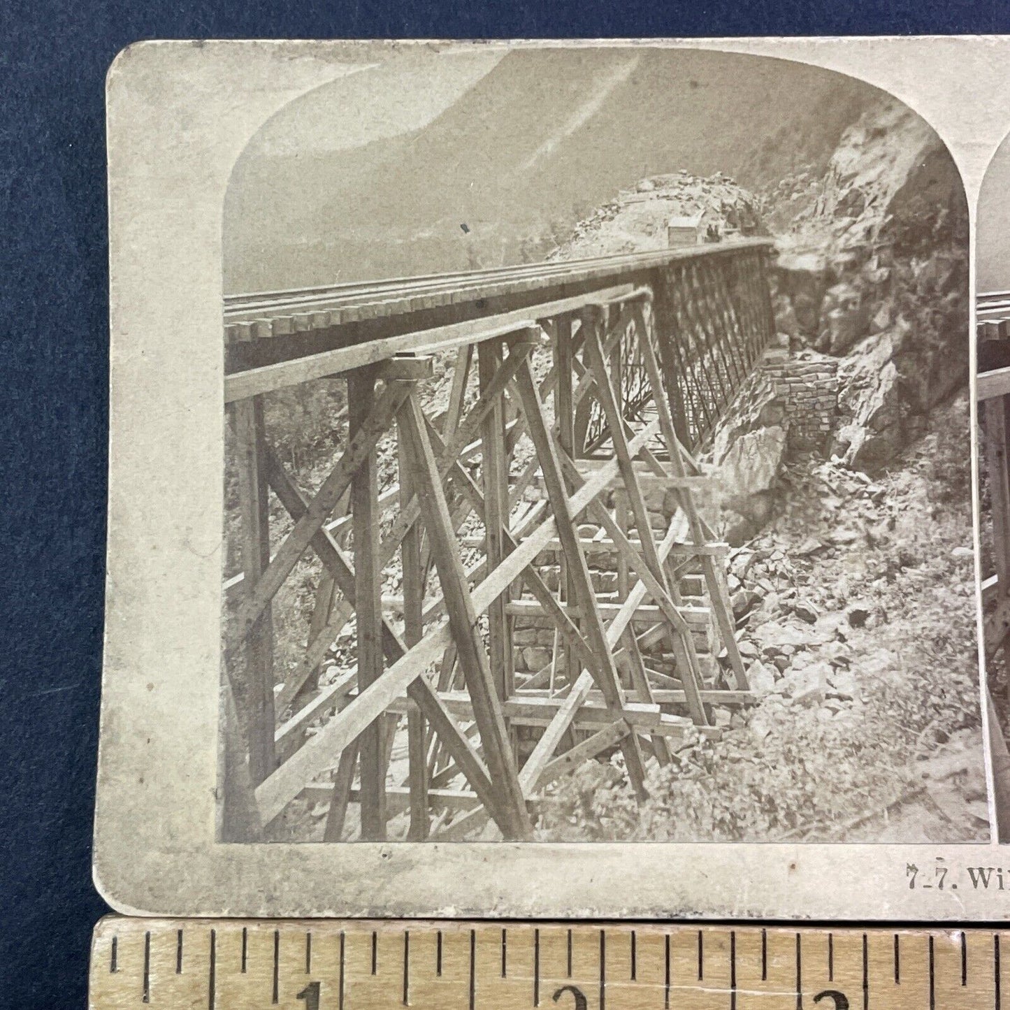 P&O Railroad Train Willey Brook Trestle NH Stereoview Photo Antique c1875 X1007