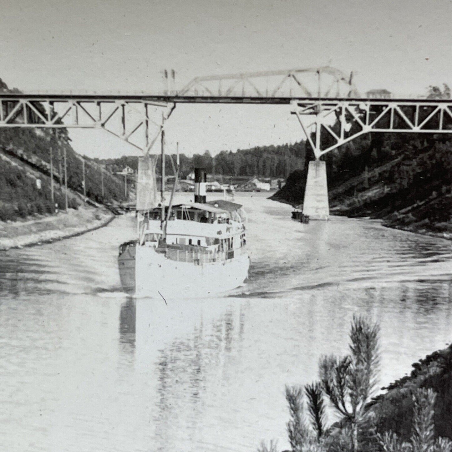 Antique 1919 Sodertalje Canal Railway Bridge Stereoview Photo Card P1945