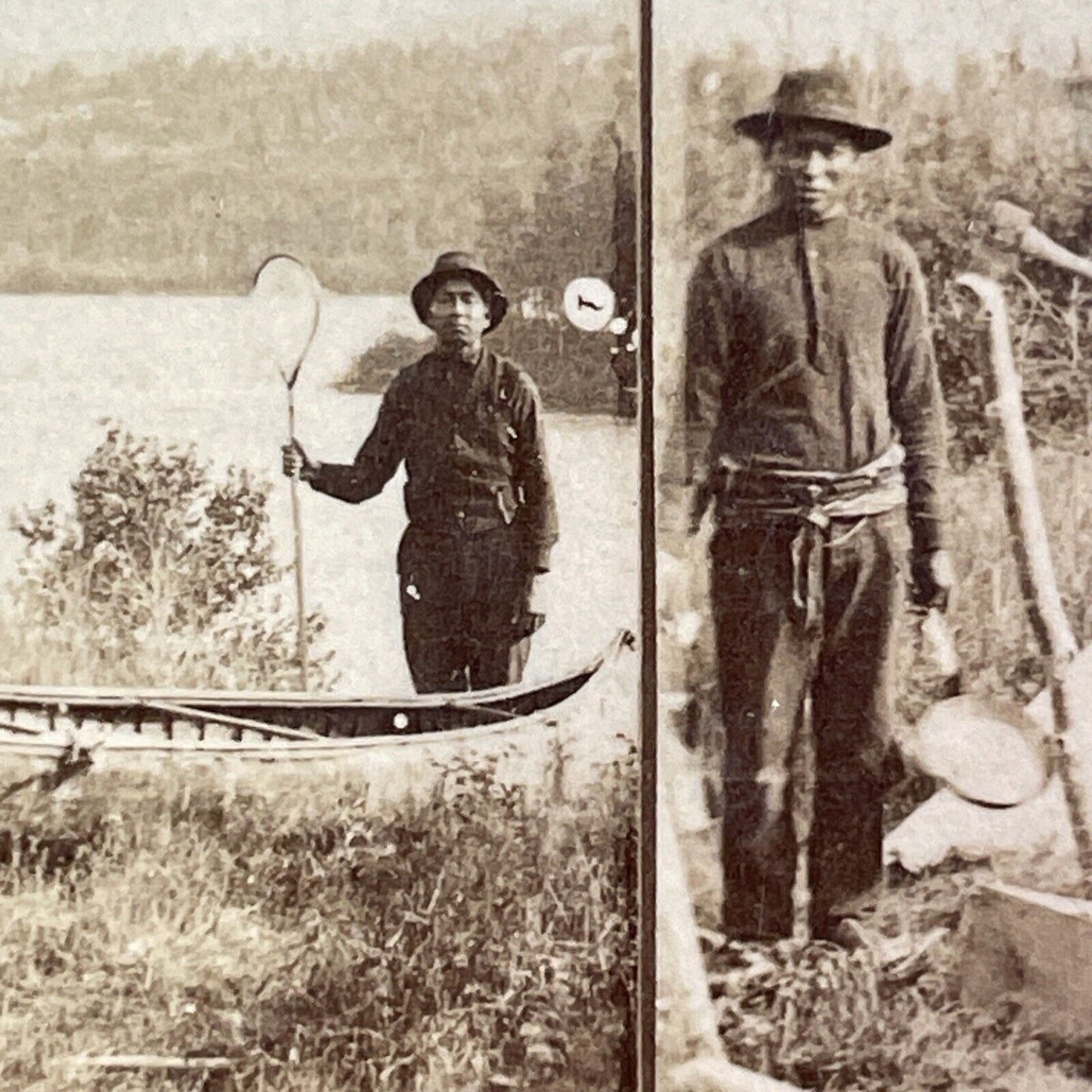 Two Native American Indian Trappers with T.W. Ingersoll Stereoview c1888 Y1331