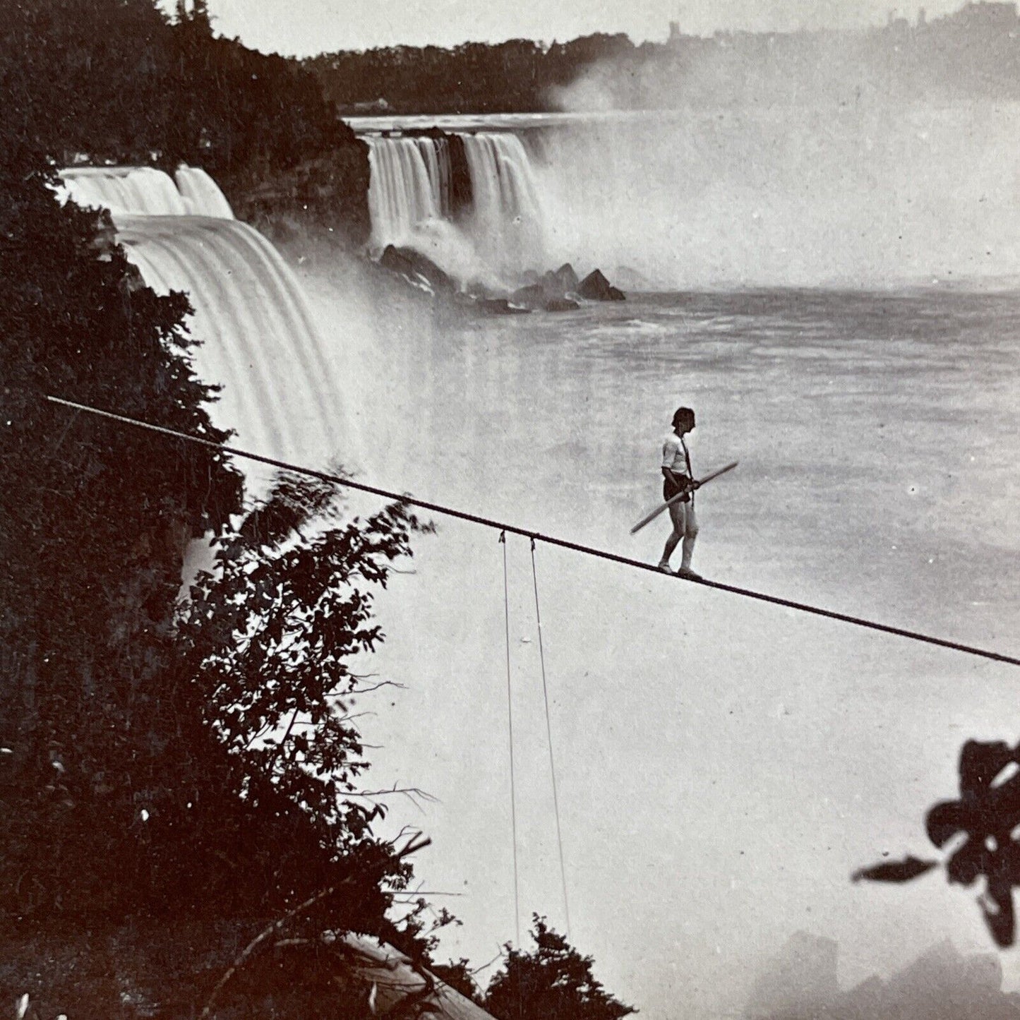 Henry Bellini First Tightrope Walk Niagara Falls Stereoview Antique c1873 Y2280