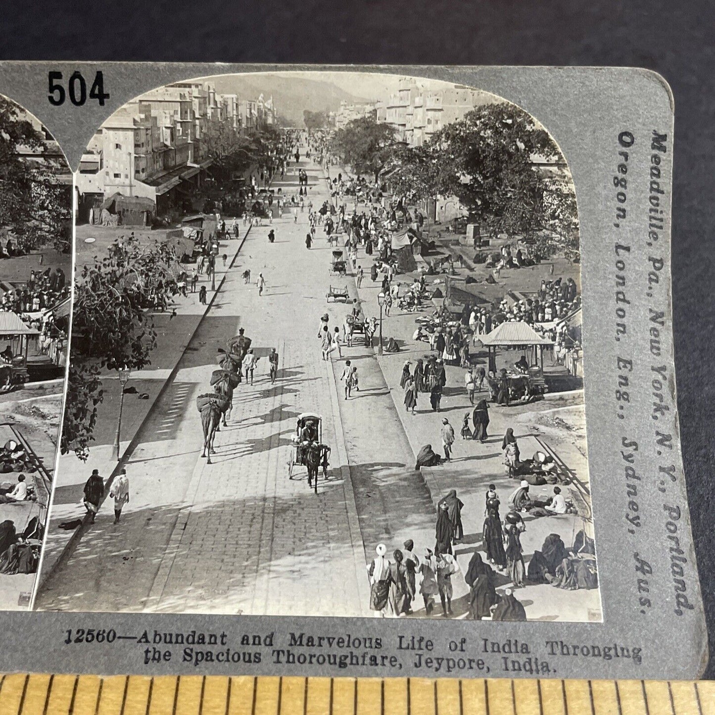 Antique 1910s Jaipur India City Streets People Stereoview Photo Card P4468