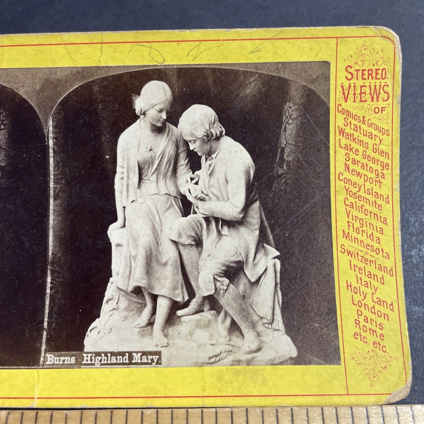 Antique 1870s Burns Highland Mary Marble Sculpture Stereoview Photo Card P4645