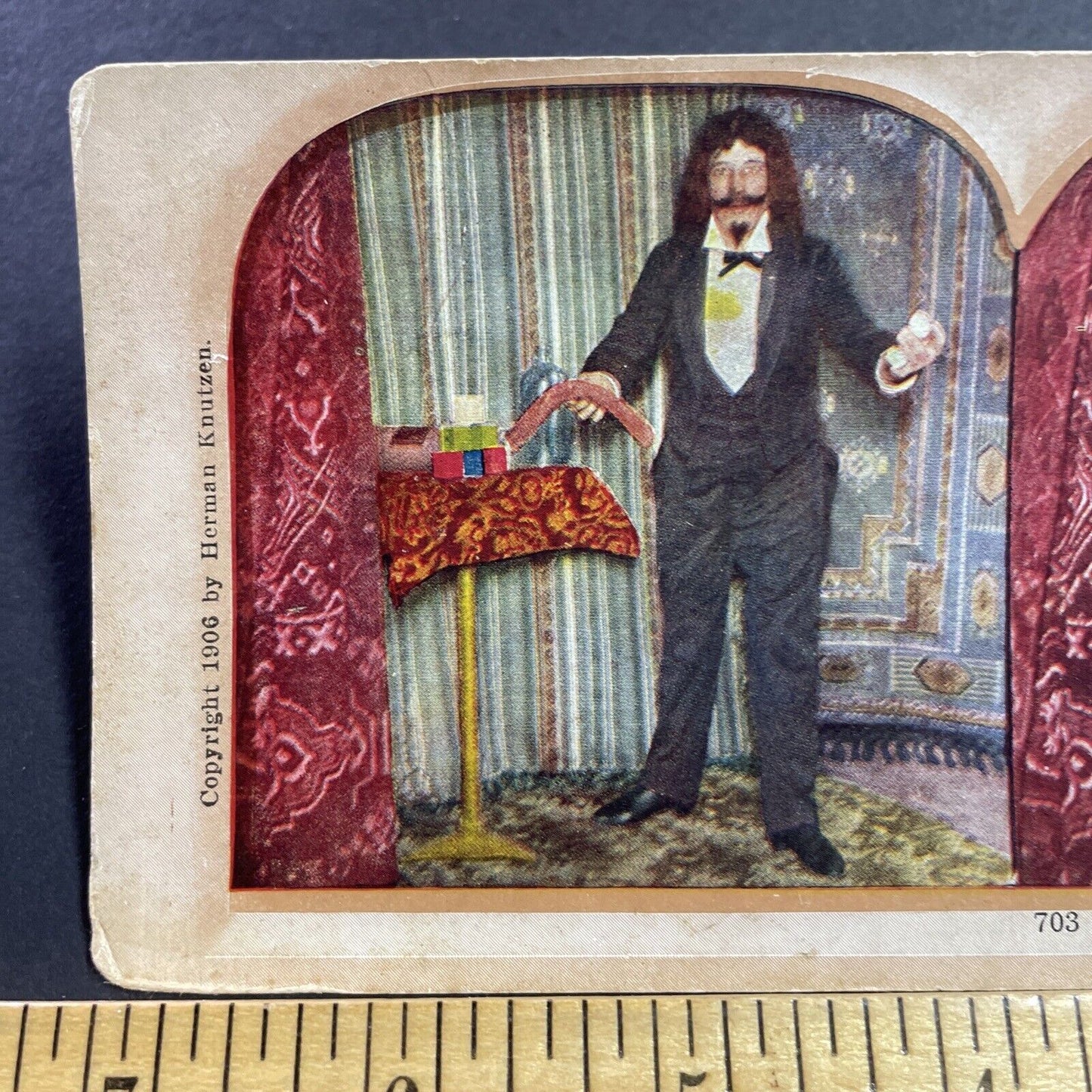 Antique 1906 Circus Magician Holding A Sausage Stereoview Photo Card Q2259