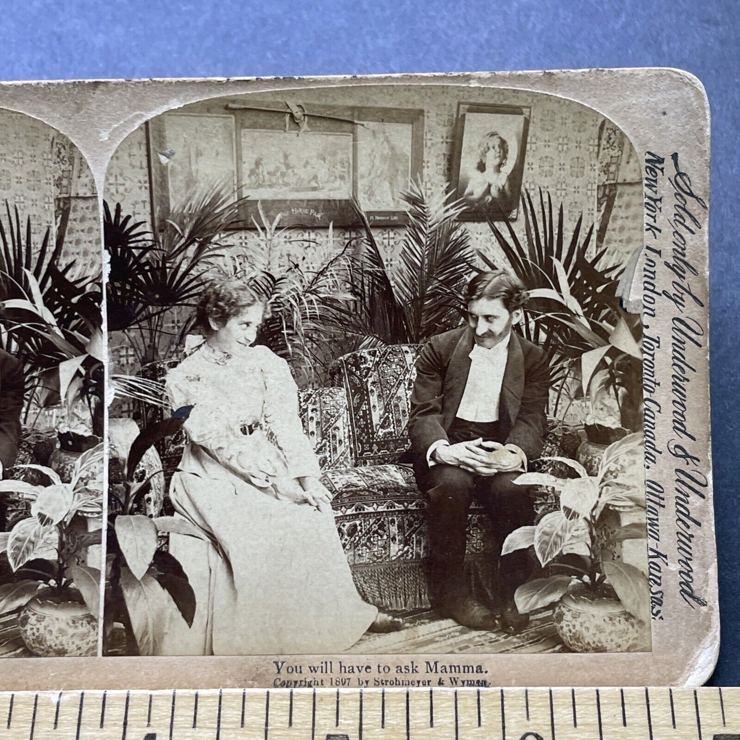 Antique 1897 Man And Woman Falling In Love Stereoview Photo Card P2414