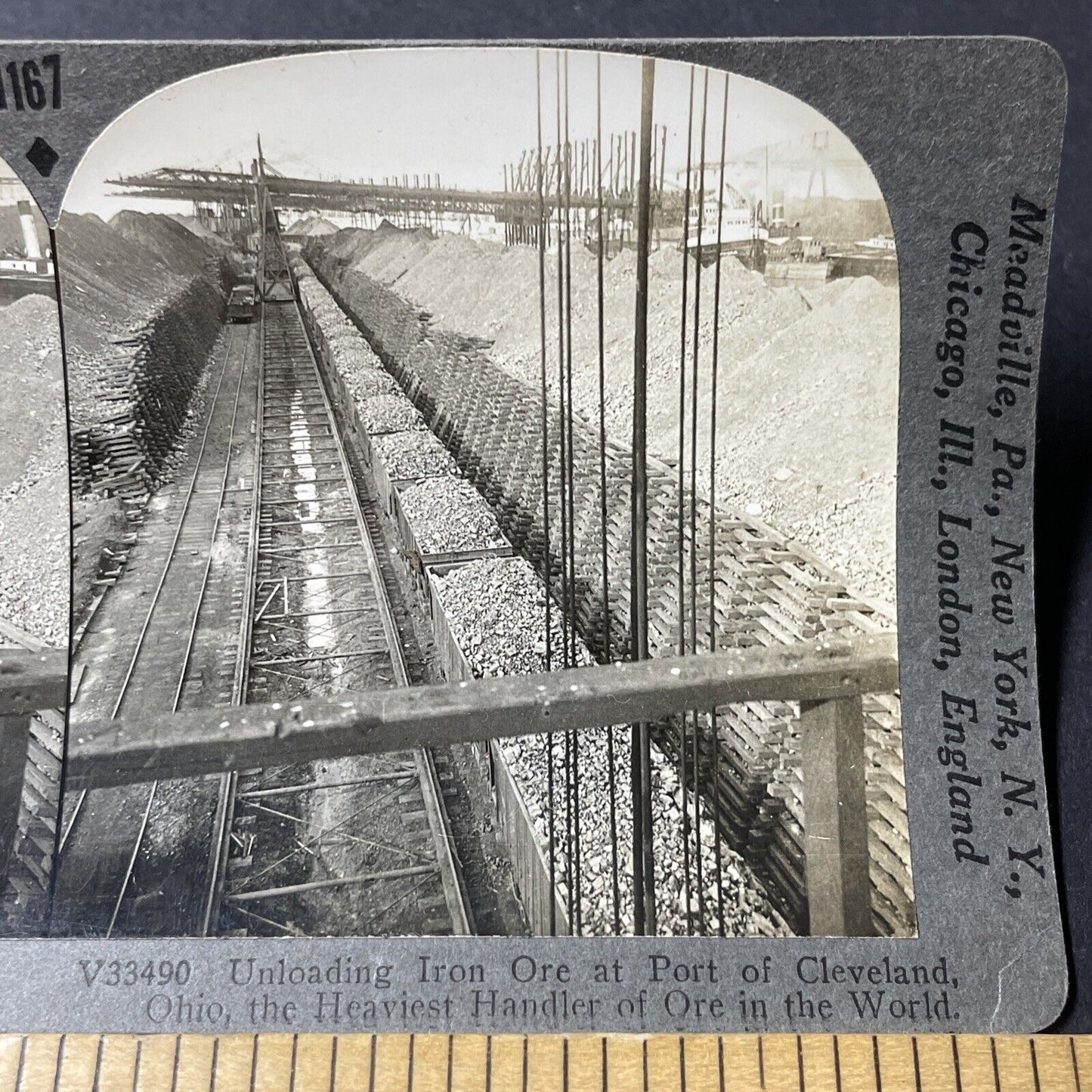 Antique 1910s Iron Ore Trains Cleveland Ohio Stereoview Photo Card V2613