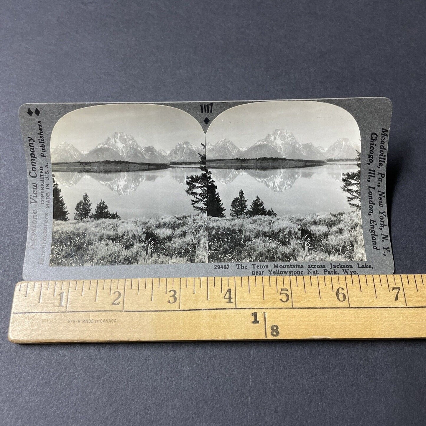 Antique 1910s Jackson Lake Grand Teton Wyoming Stereoview Photo Card V2803