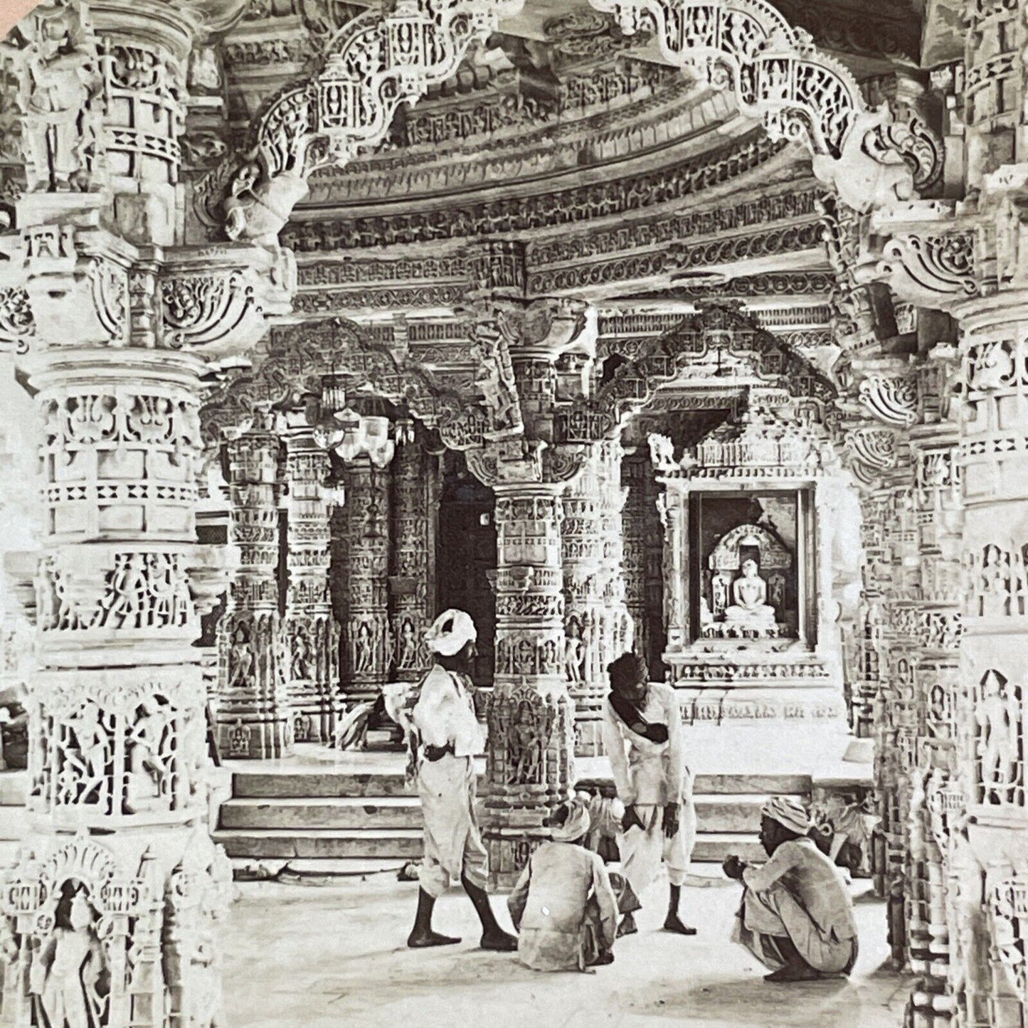 Luna Vasahi Neminatha Temple Stereoview Mount Abu India Antique c1899 X2458