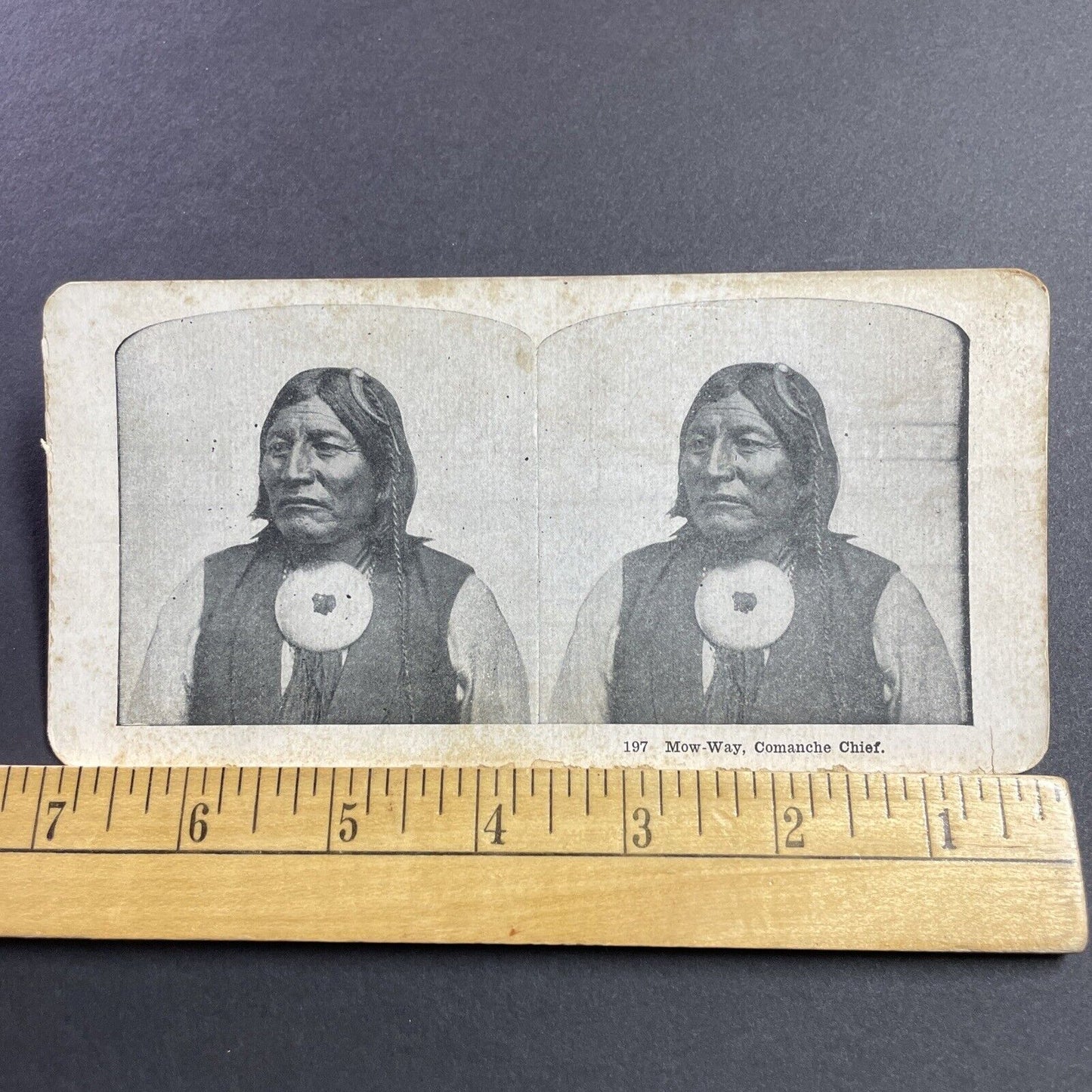 Antique 1905 Chief Mow-Way Native American Indian Stereoview Photo Card Q2248