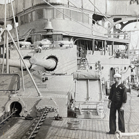 Antique 1918 U.S.S. Maryland Warship Naval Ship Stereoview Photo Card P908