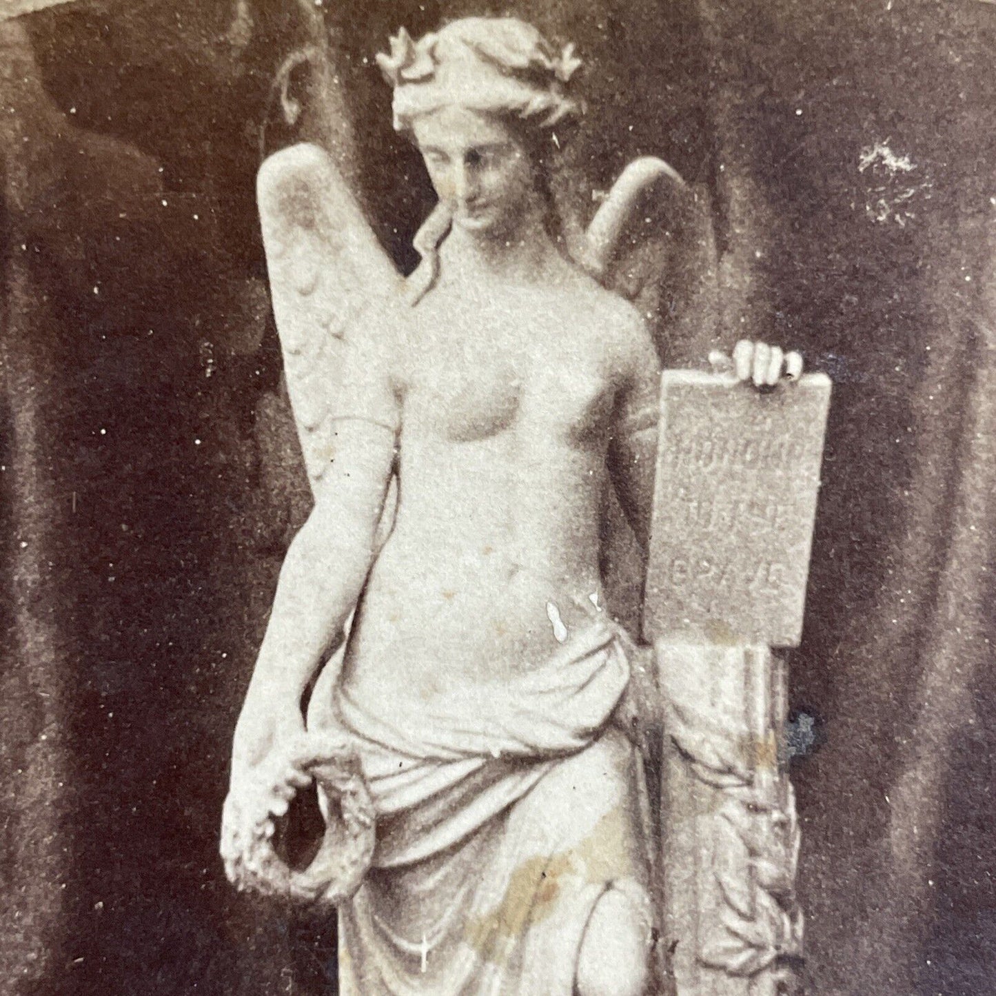 Antique 1870s Nude Winged Victory Marble Sculpture Stereoview Photo Card P4765