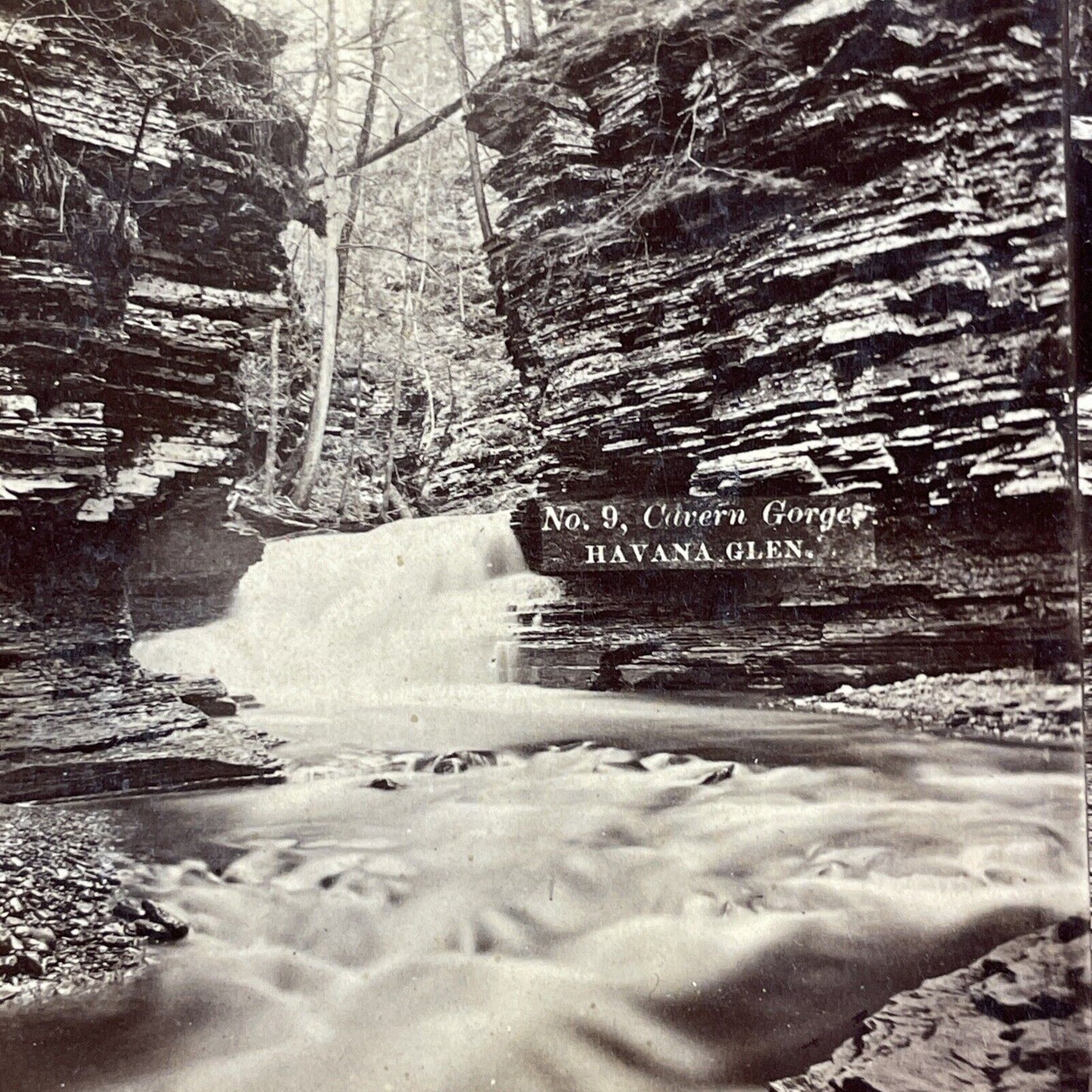 Cavern Gorge Watkins Glen New York Stereoview R.D. Crum Antique c1870 Y1039