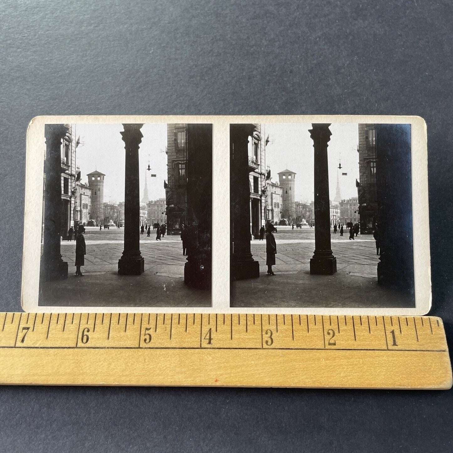 Antique 1925 Torino Piazza Castello Turin Italy OOAK Stereoview Photo Card P3275