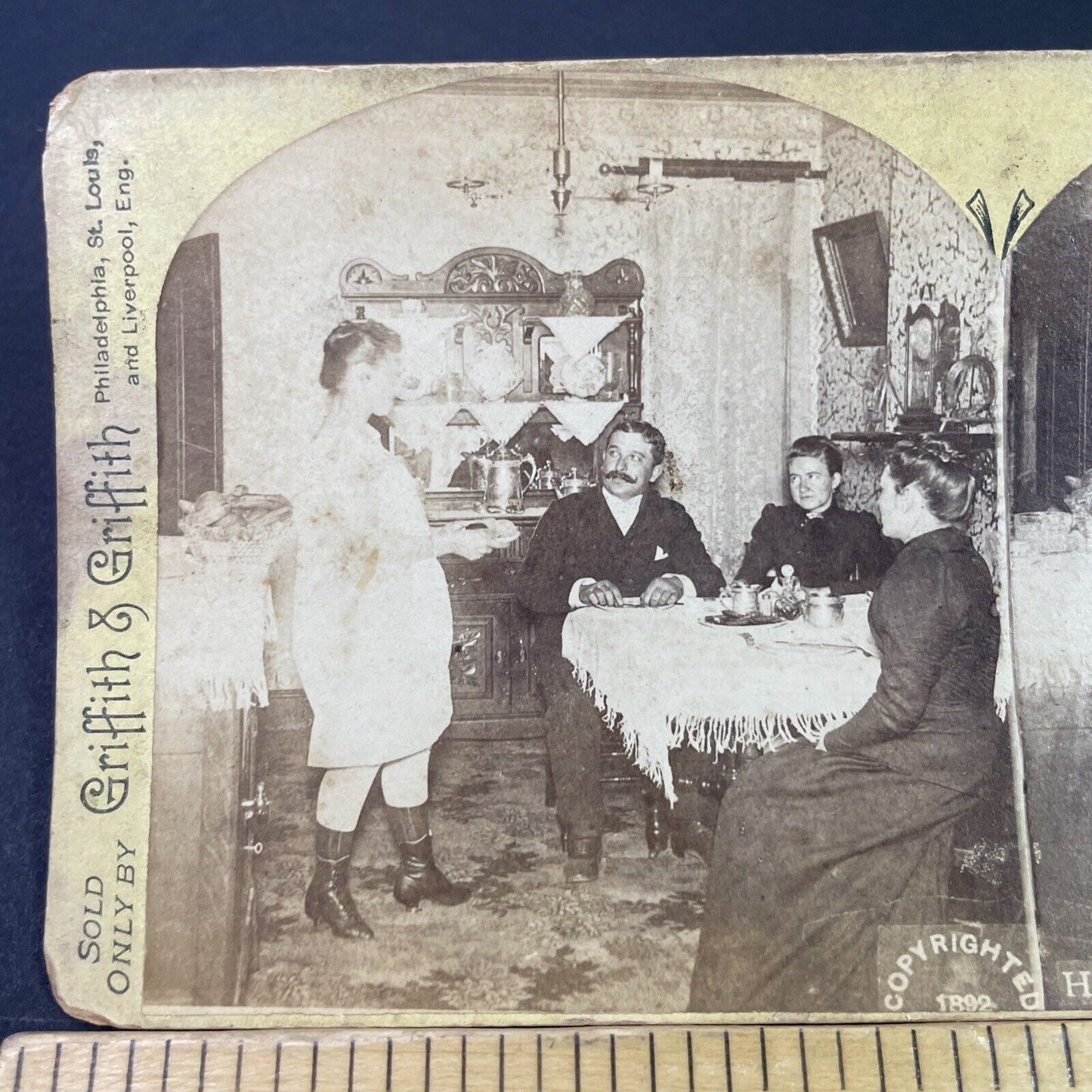 Antique 1892 Woman Serves Dinner In Her Underwear Stereoview Photo Card P3339