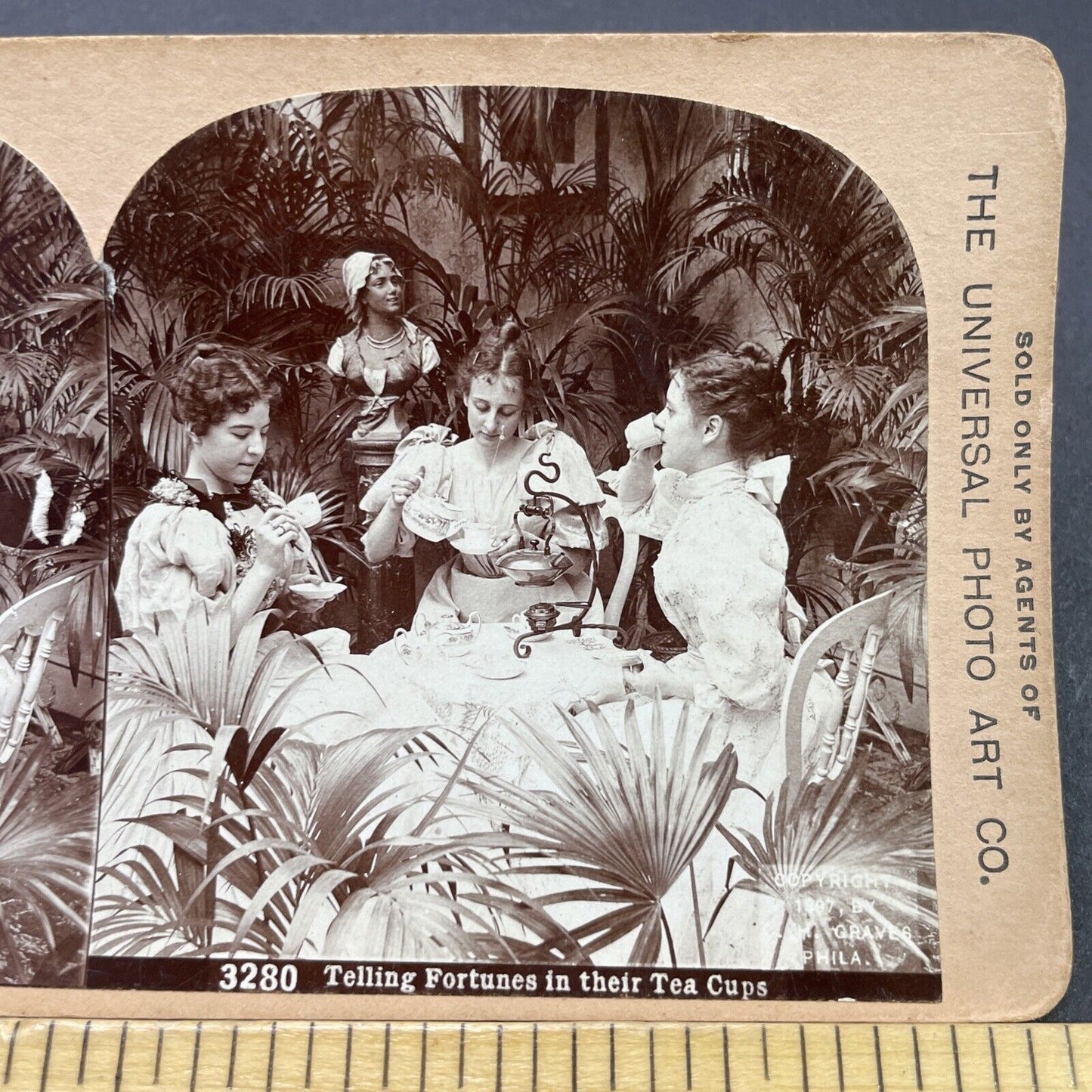 Antique 1890s Women Having Tea Together Stereoview Photo Card P2696