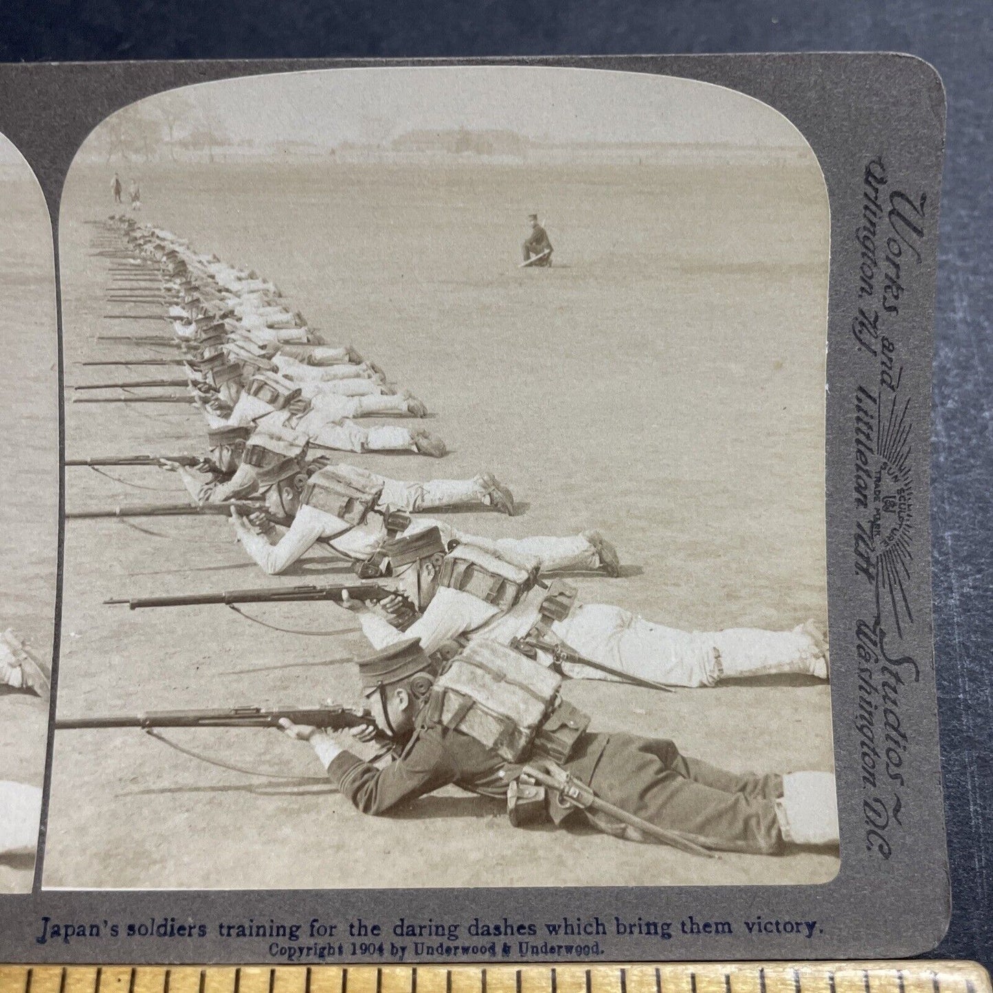 Antique 1904 Japan Rifleman Soldiers Firing Guns Stereoview Photo Card P1820