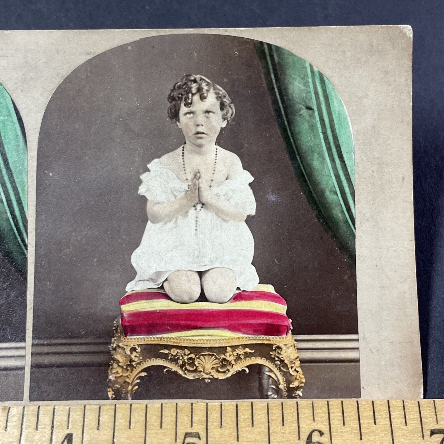 Antique 1870s Catholic Girl Praying To God Stereoview Photo Card P2460-08