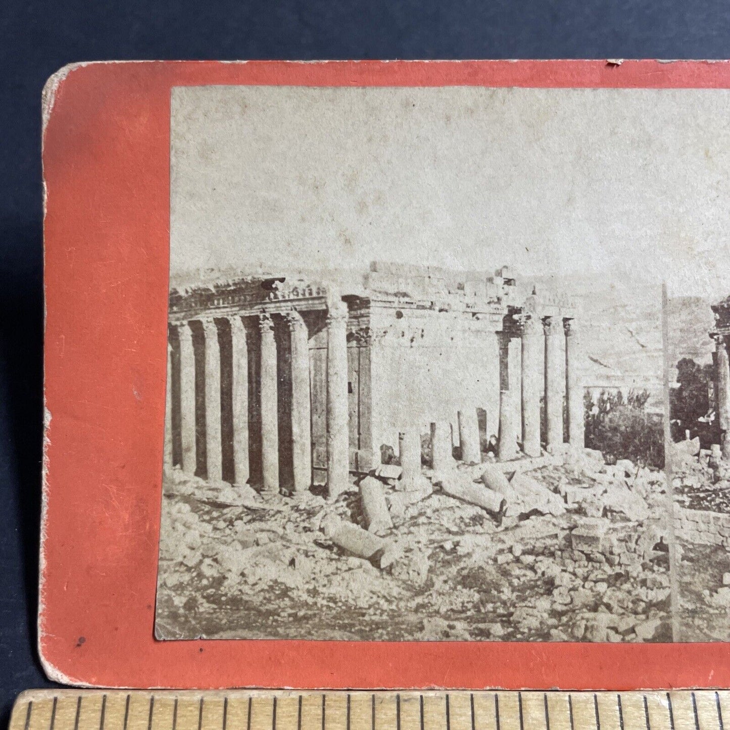 Antique 1860s Temple Of Jupiter Baalbek Lebanon Stereoview Photo Card P5561