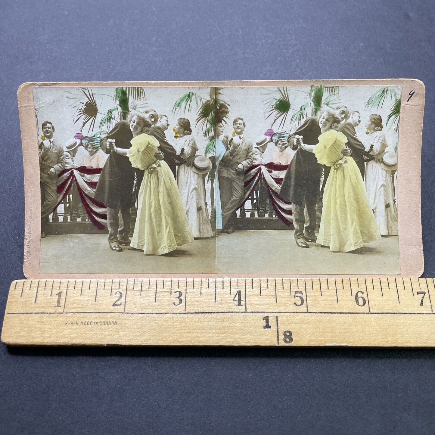Antique 1902 Teenagers Dancing At A Ball Stereoview Photo Card P2503