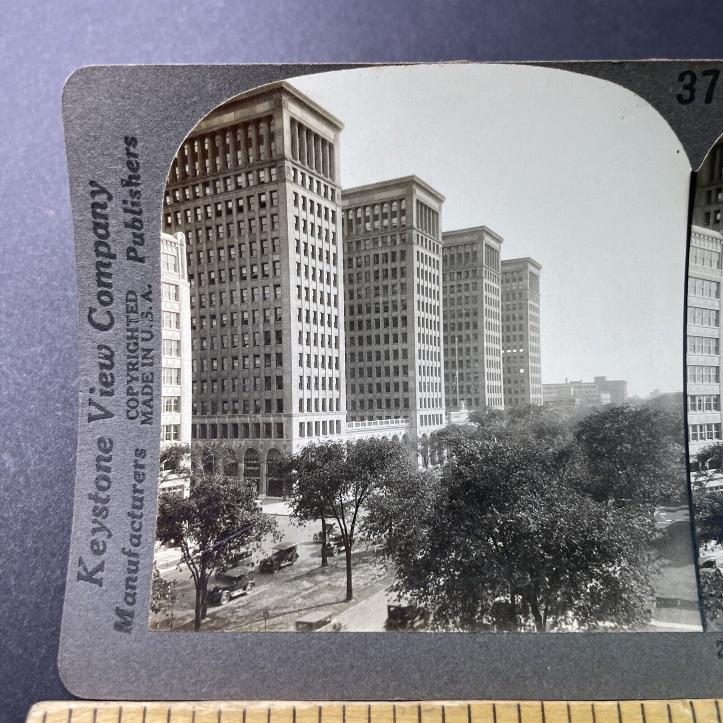 Antique 1920s GM General Motors Building Detroit Stereoview Photo Card P3279