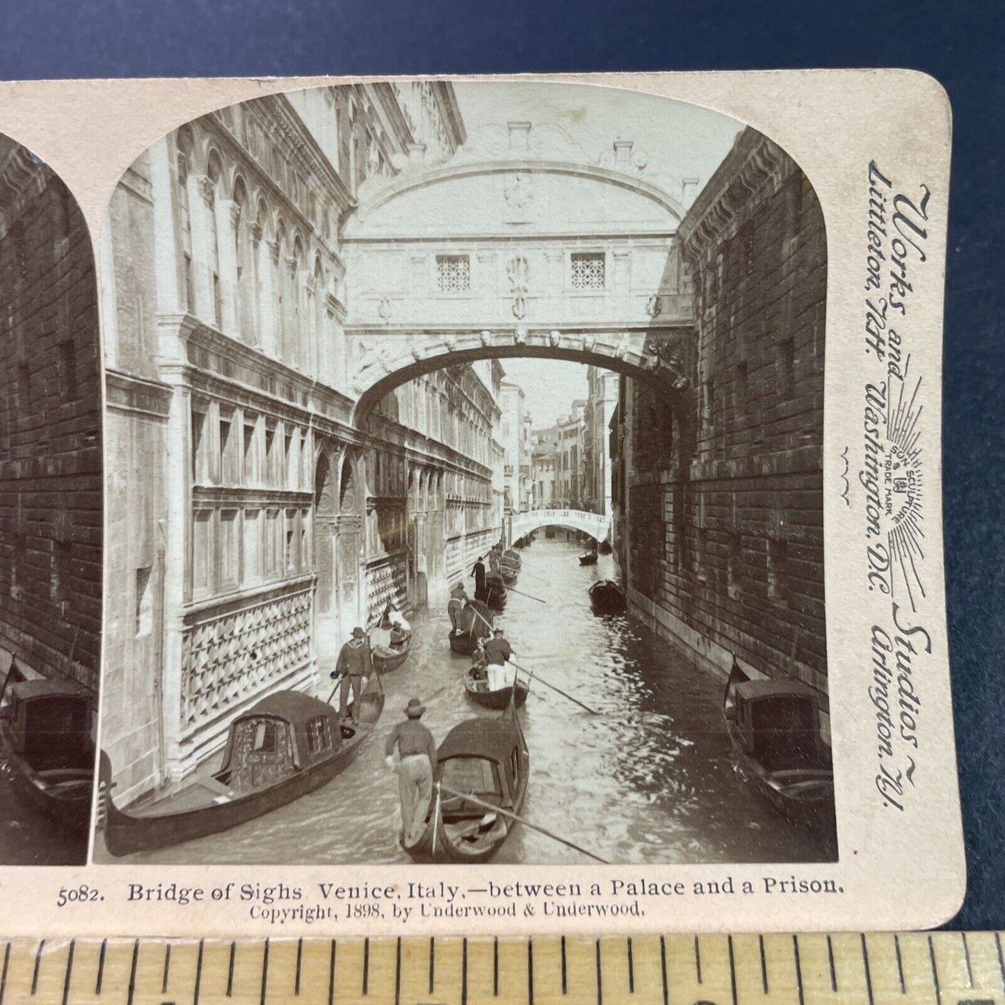 Antique 1898 Gondola Boats Venice Italy Stereoview Photo Card P3817