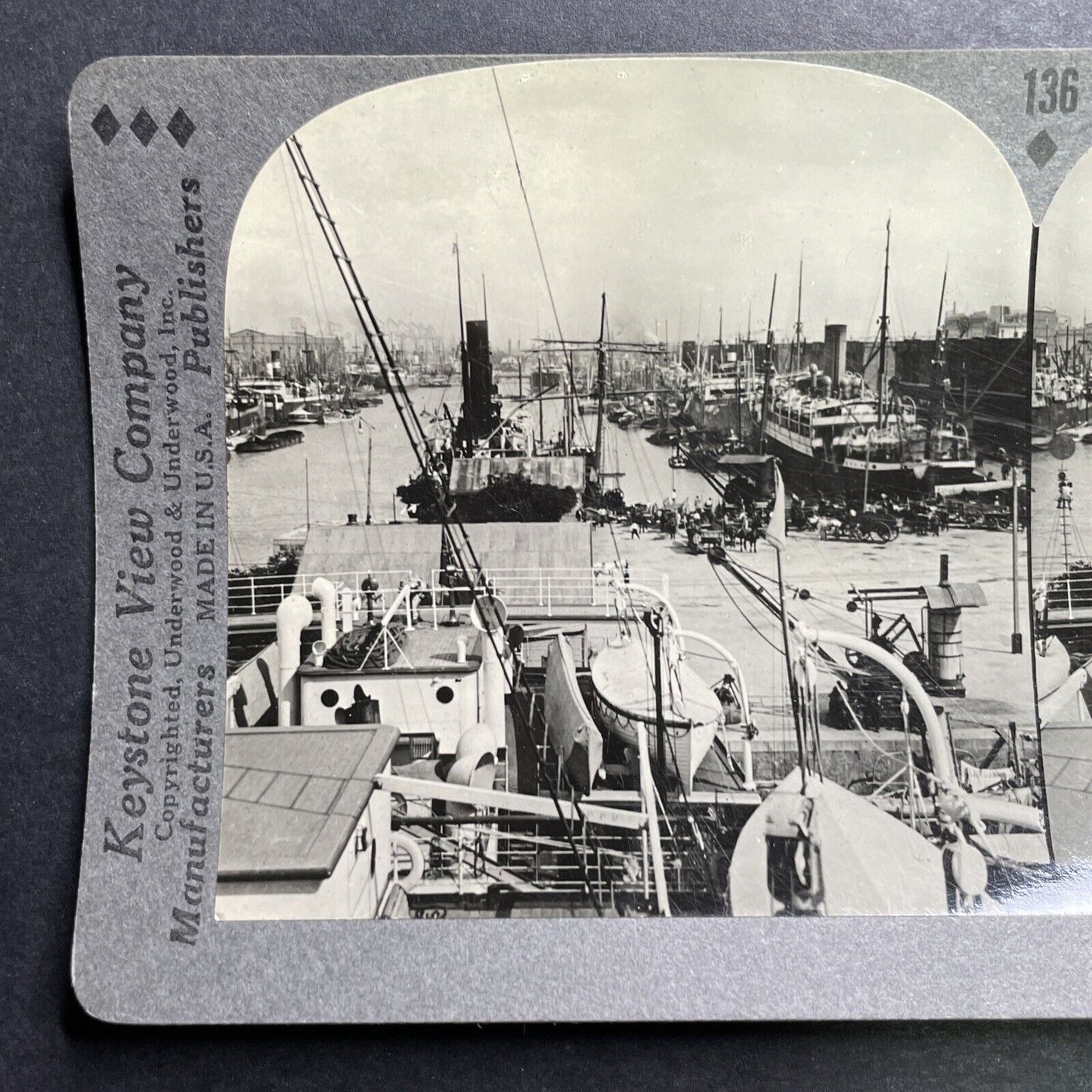 Antique 1909 Buenos Aires Shipyard And Docks Stereoview Photo Card P1315