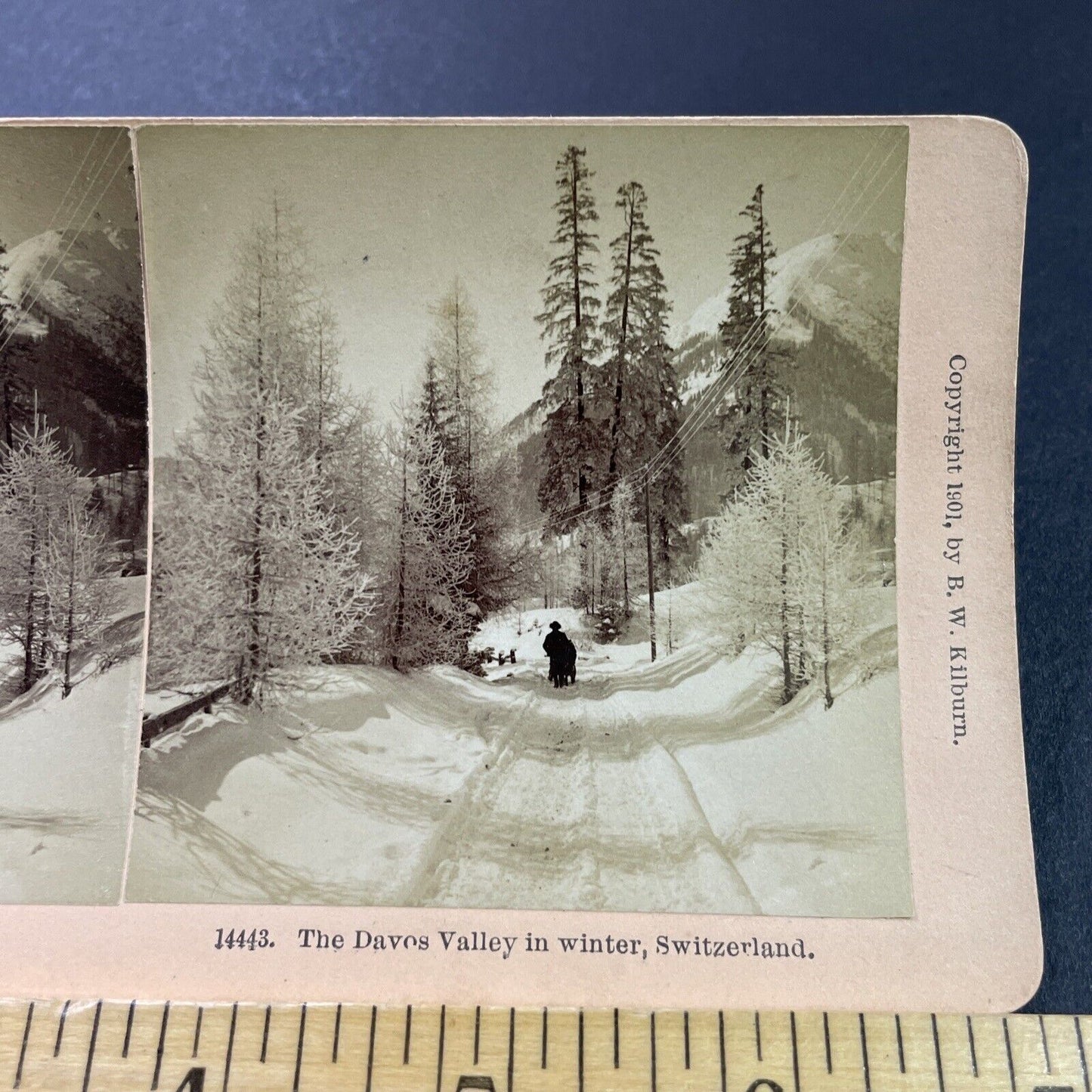 Antique 1901 Huge Snowstorm Davos Switzerland Stereoview Photo Card P3931