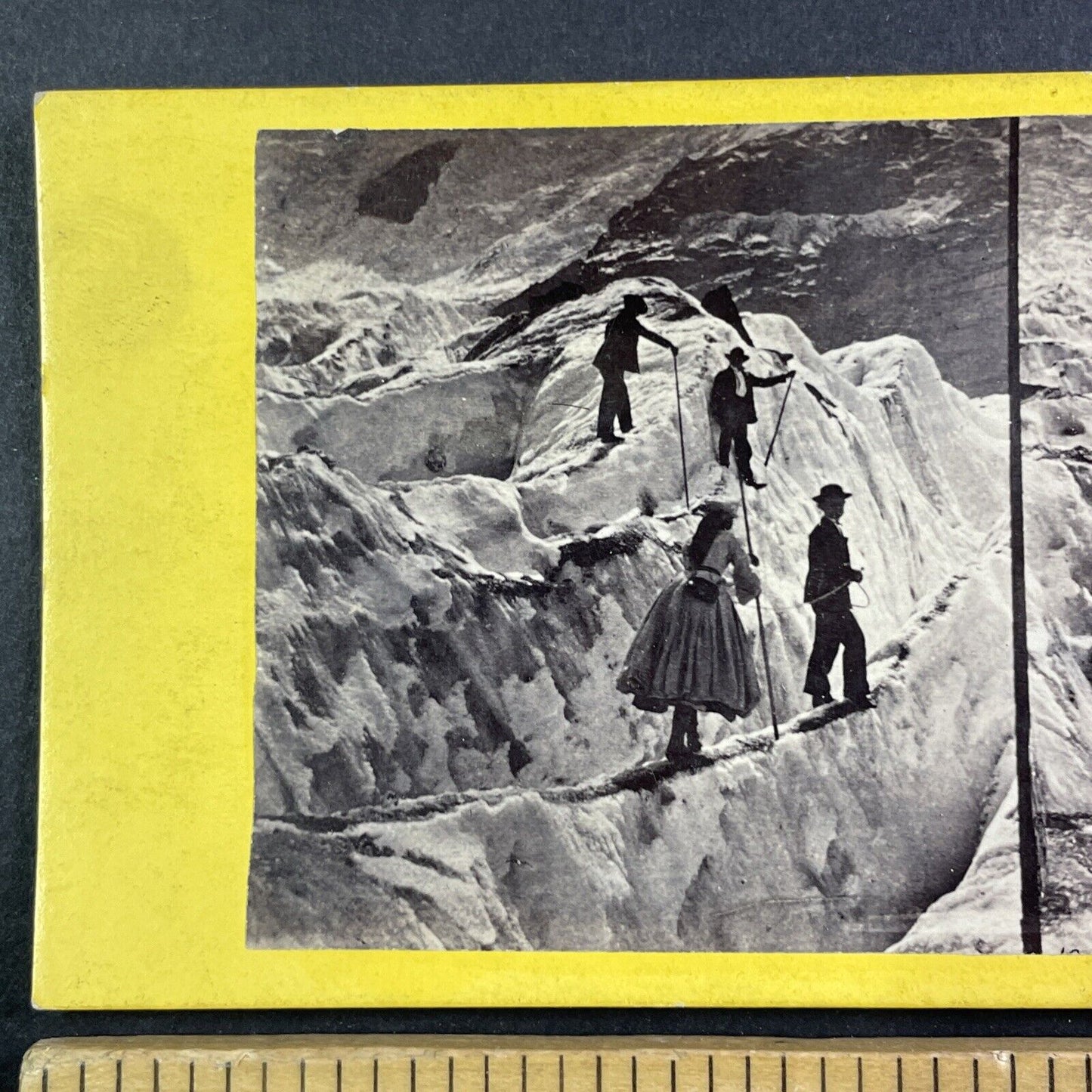 Woman Balancing On Glacier Switzerland Stereoview E & HT Anthony c1870 Y129