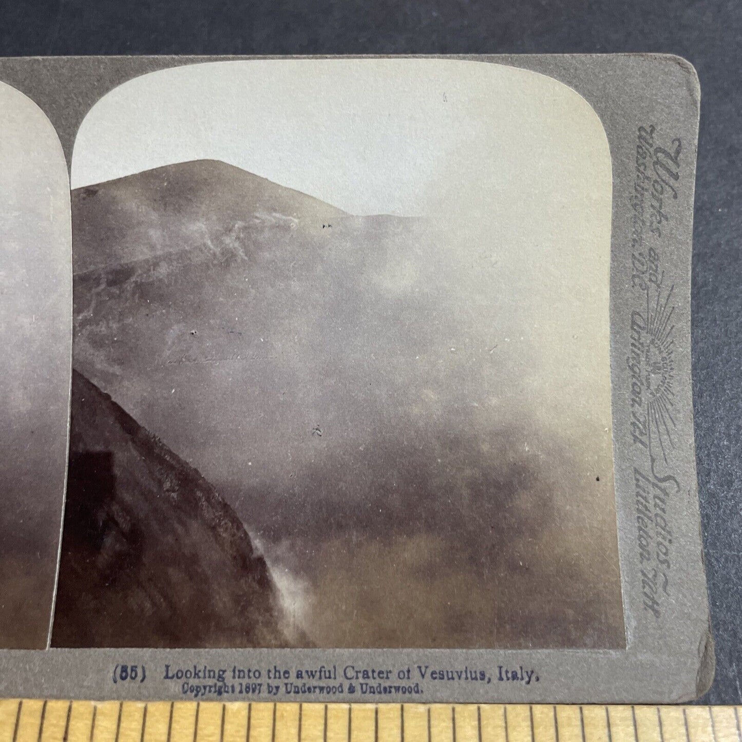 Antique 1897 Mount Mt. Vesuvius Steaming Top Italy Stereoview Photo Card P4487