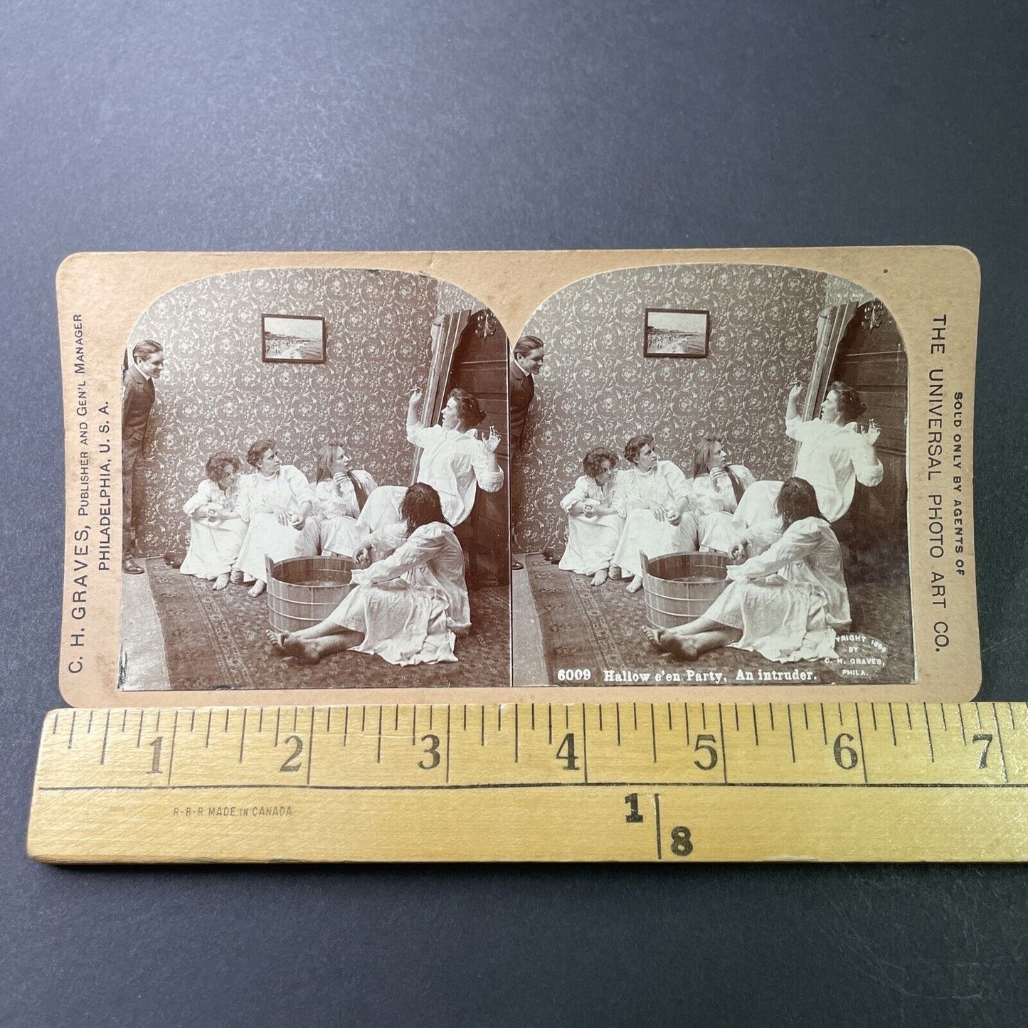 Antique 1890s Man Spies On Bathing Women Stereoview Photo Card P3396