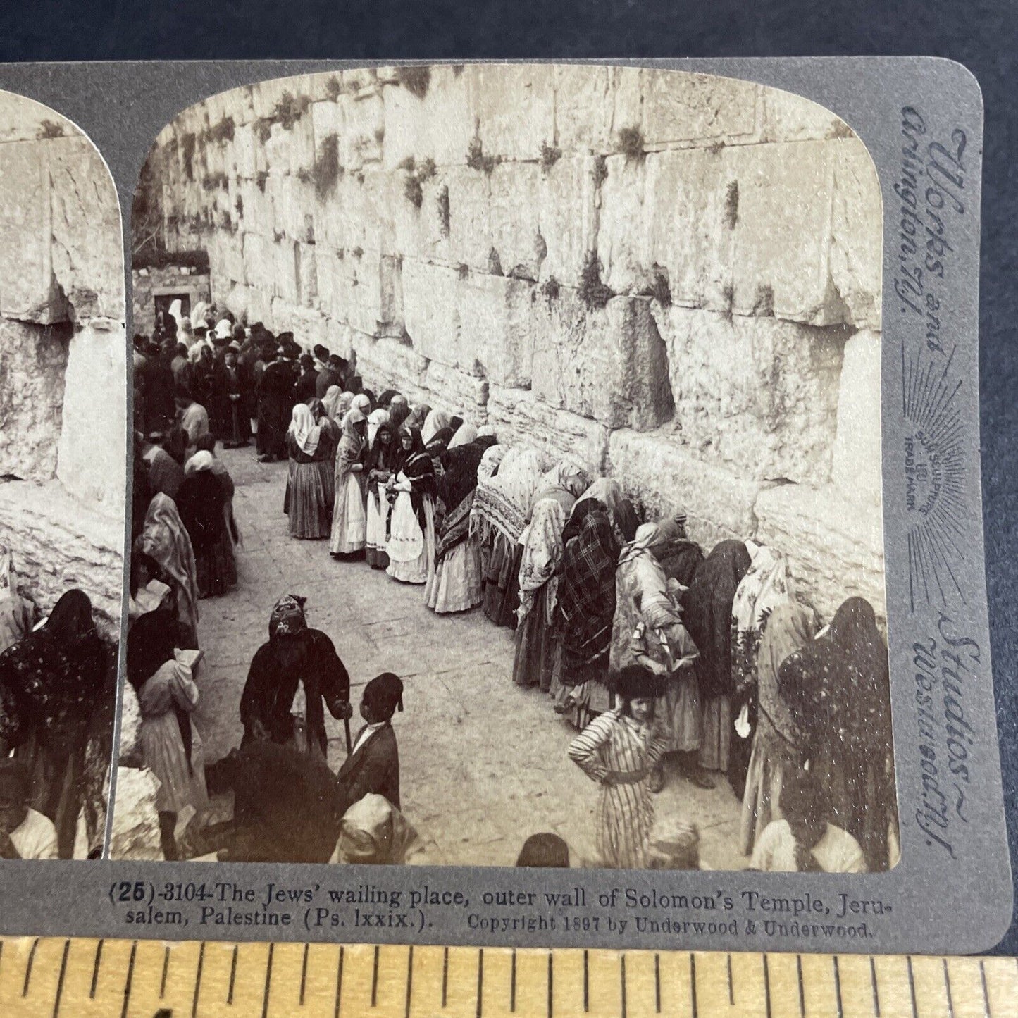 Antique 1897 Jewish Women Praying At Wailing Wall Stereoview Photo Card P4481