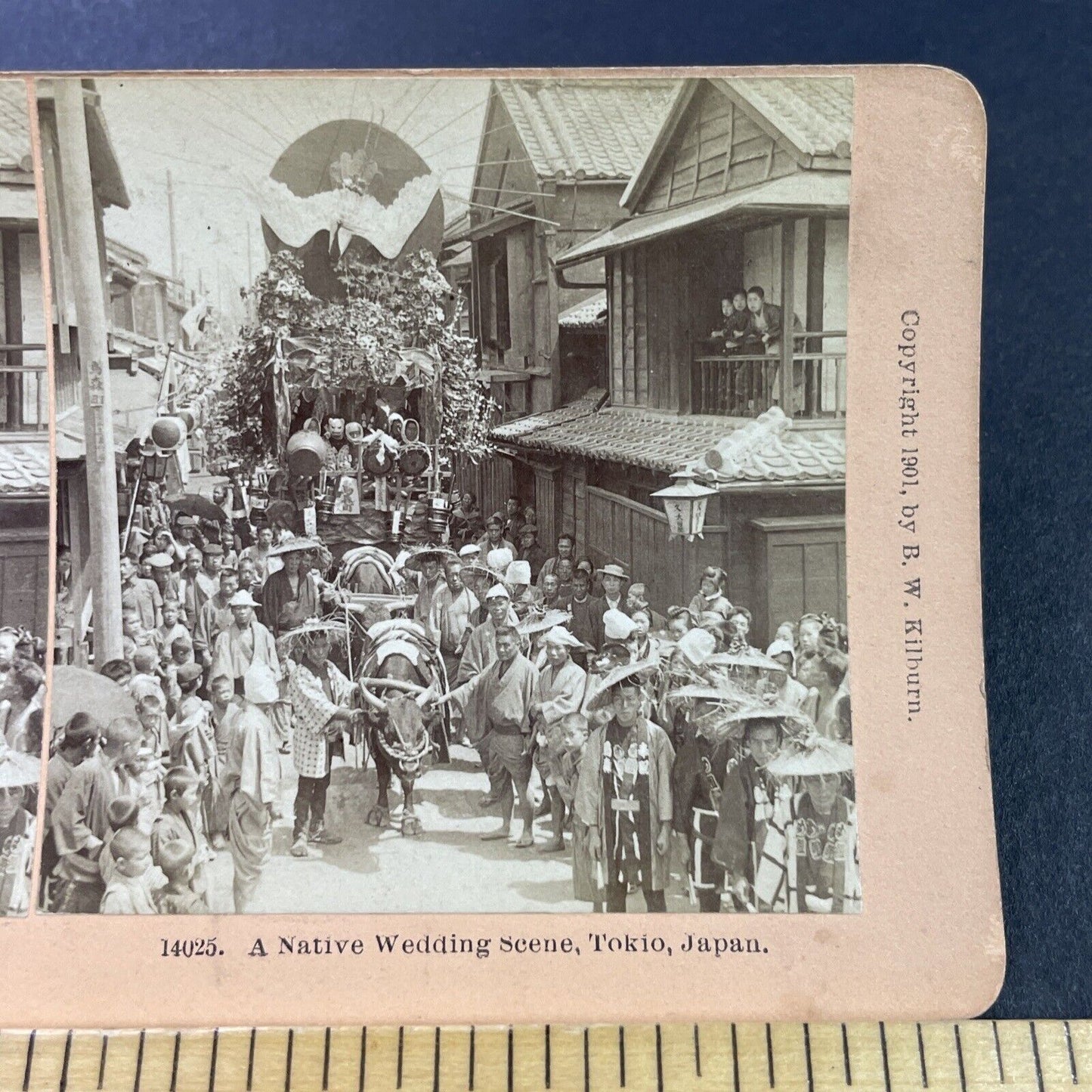 Antique 1901 Traditional Wedding Parade Tokyo Japan Stereoview Photo Card P3775